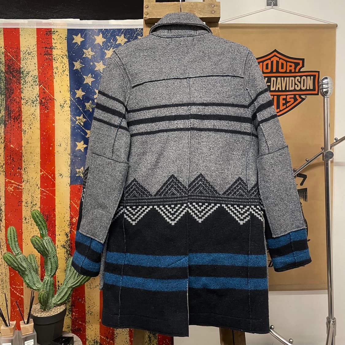 90s FELTED Made in Italy 패턴 울 더플 코트 상품이미지2