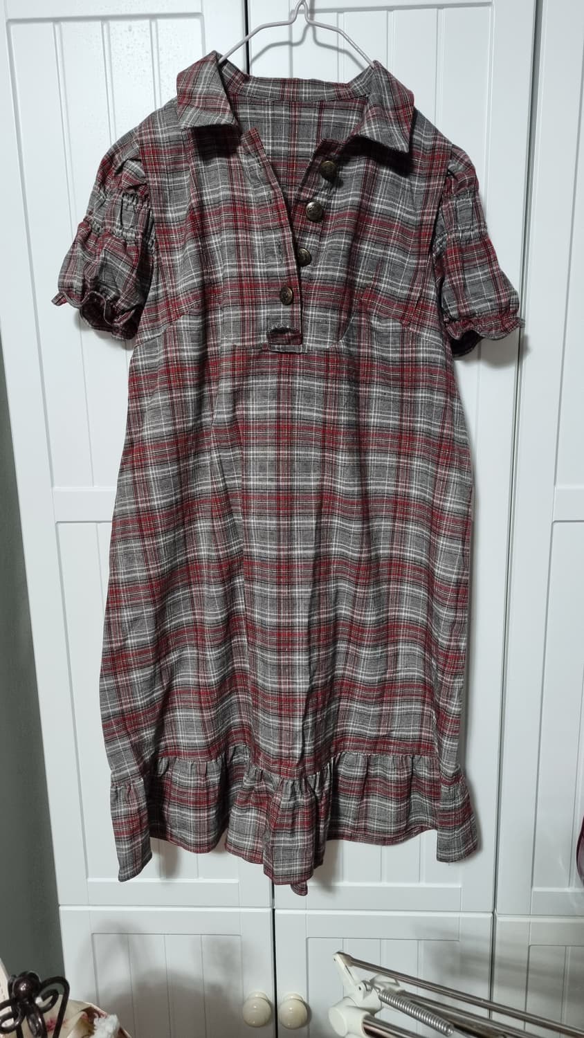 일본브랜드 체크무늬 퍼프 원피스 상품이미지1