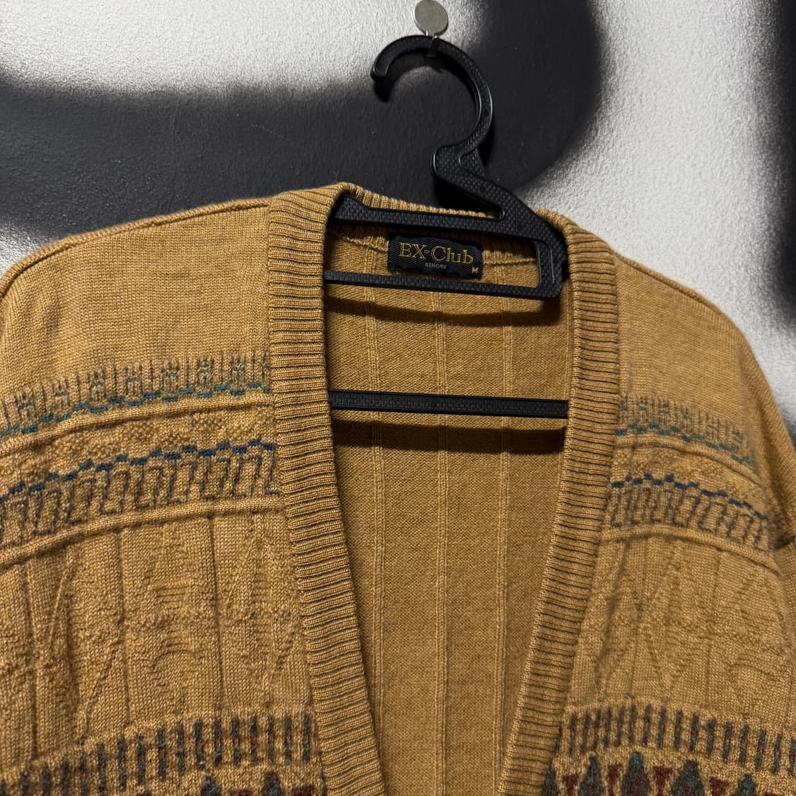 VTG 빈티지 울 100% 에스닉 패턴 브라운 브이넥 가디건 상품이미지3