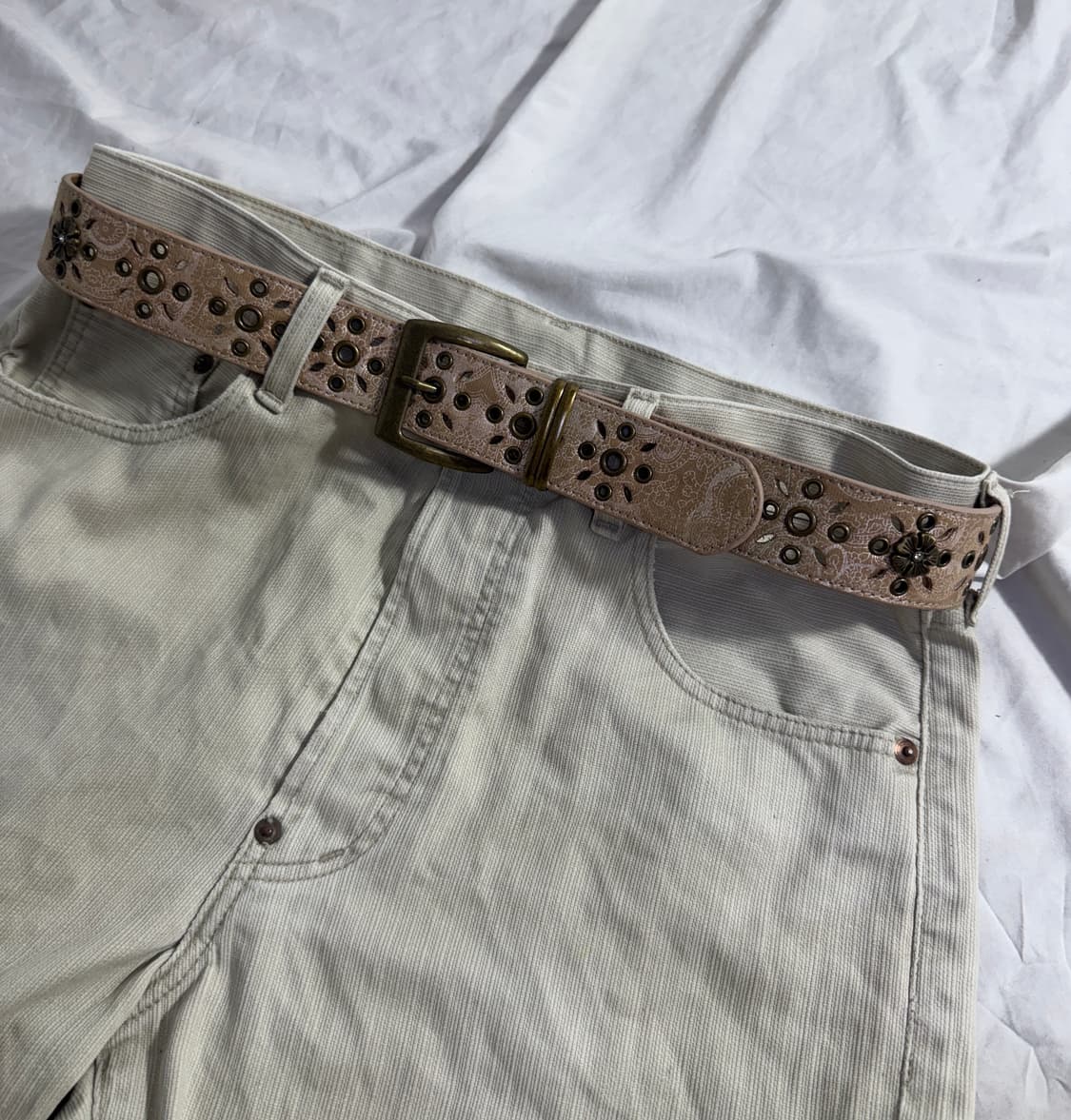 빈티지 플라워 콘초 오리엔탈 레더 벨트 웨스턴 히피 상품이미지1