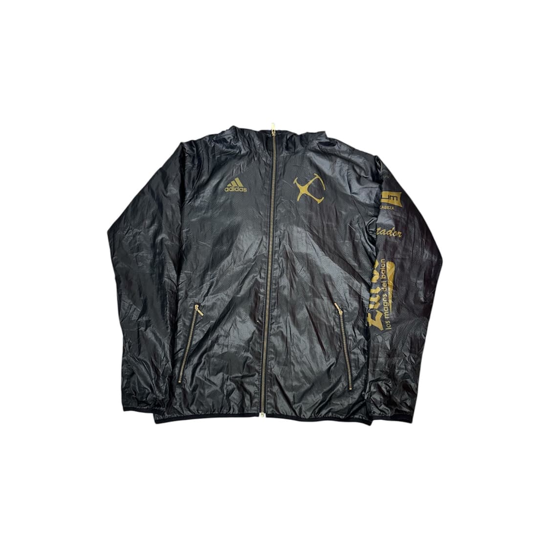 아디다스 블랙 골드 로고 후드 바람막이 자켓 L 상품이미지5