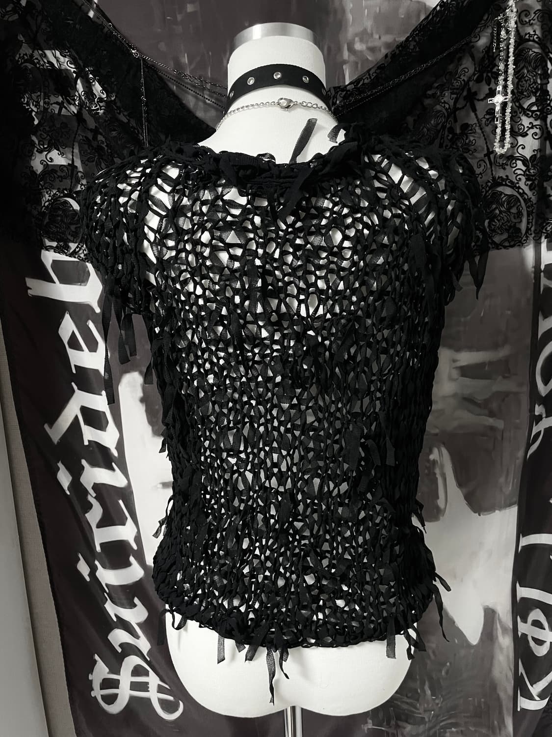 Gothic Vkei 쉬어시스루셔링 그물그런지블라우스탑 아방가르드펑크핀터 상품이미지4