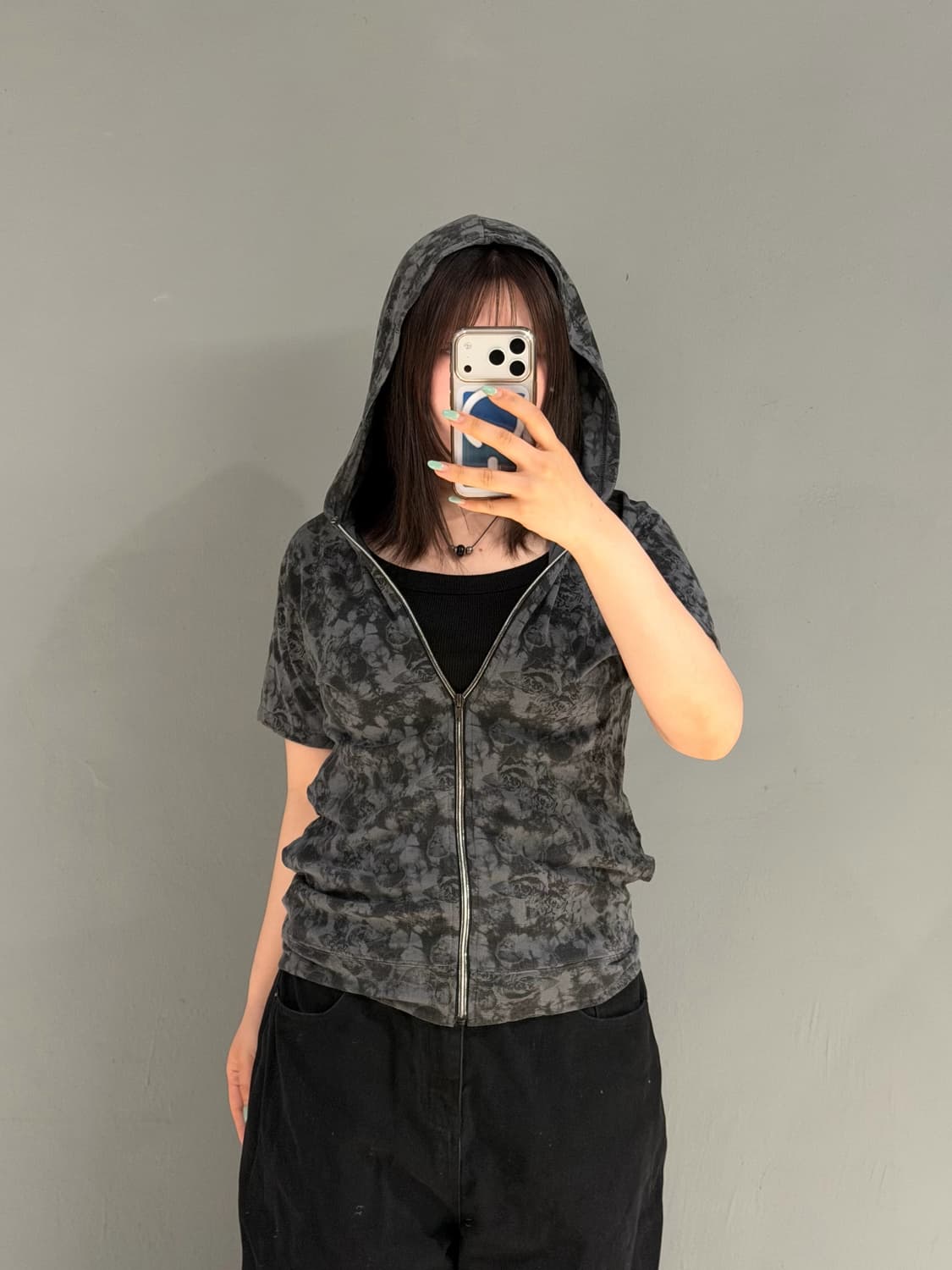 skull & rose printing hood zip-up 상품이미지3