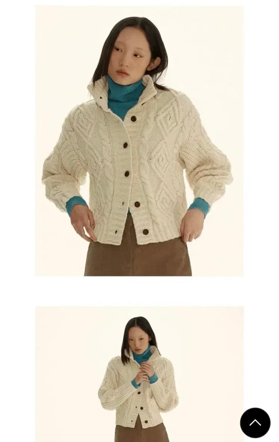 시엔느 버지니아 울 꽈배기 케이블 피셔맨 니트 가디건 크림 아이보리 상품이미지2