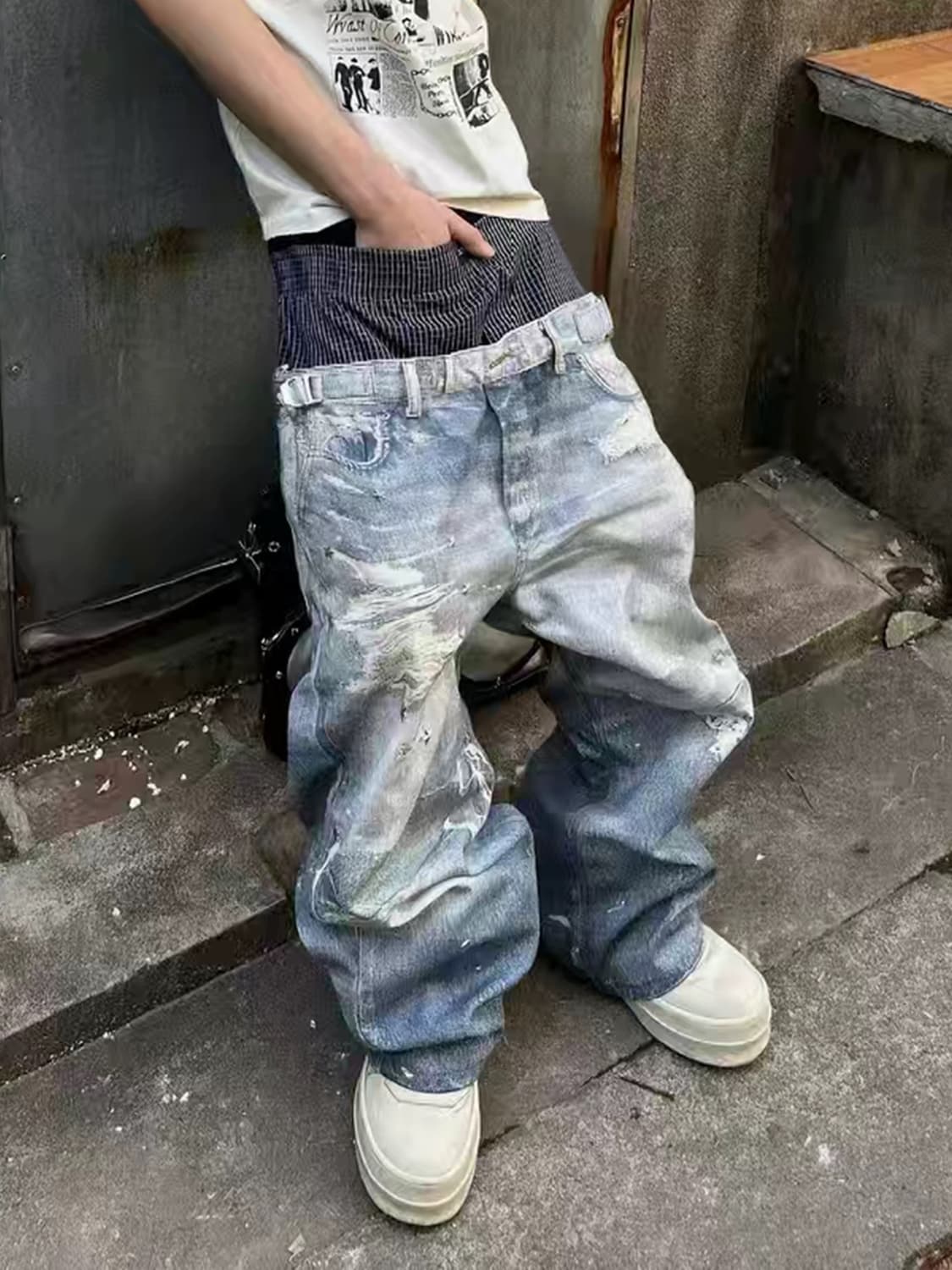 빈티지 레이어드 워시드 데님 팬츠 상품이미지1