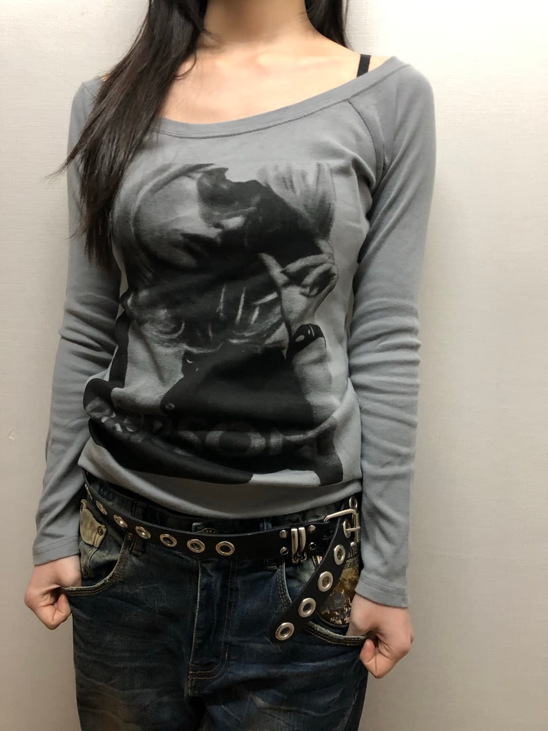 빈티지 그레이 펑크 프린팅 티셔츠 상품이미지3