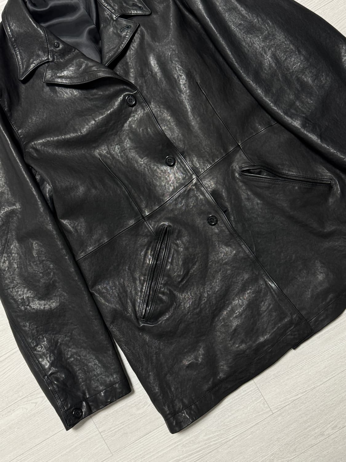 유스 워시드 레더 자켓 블랙 S 상품이미지3