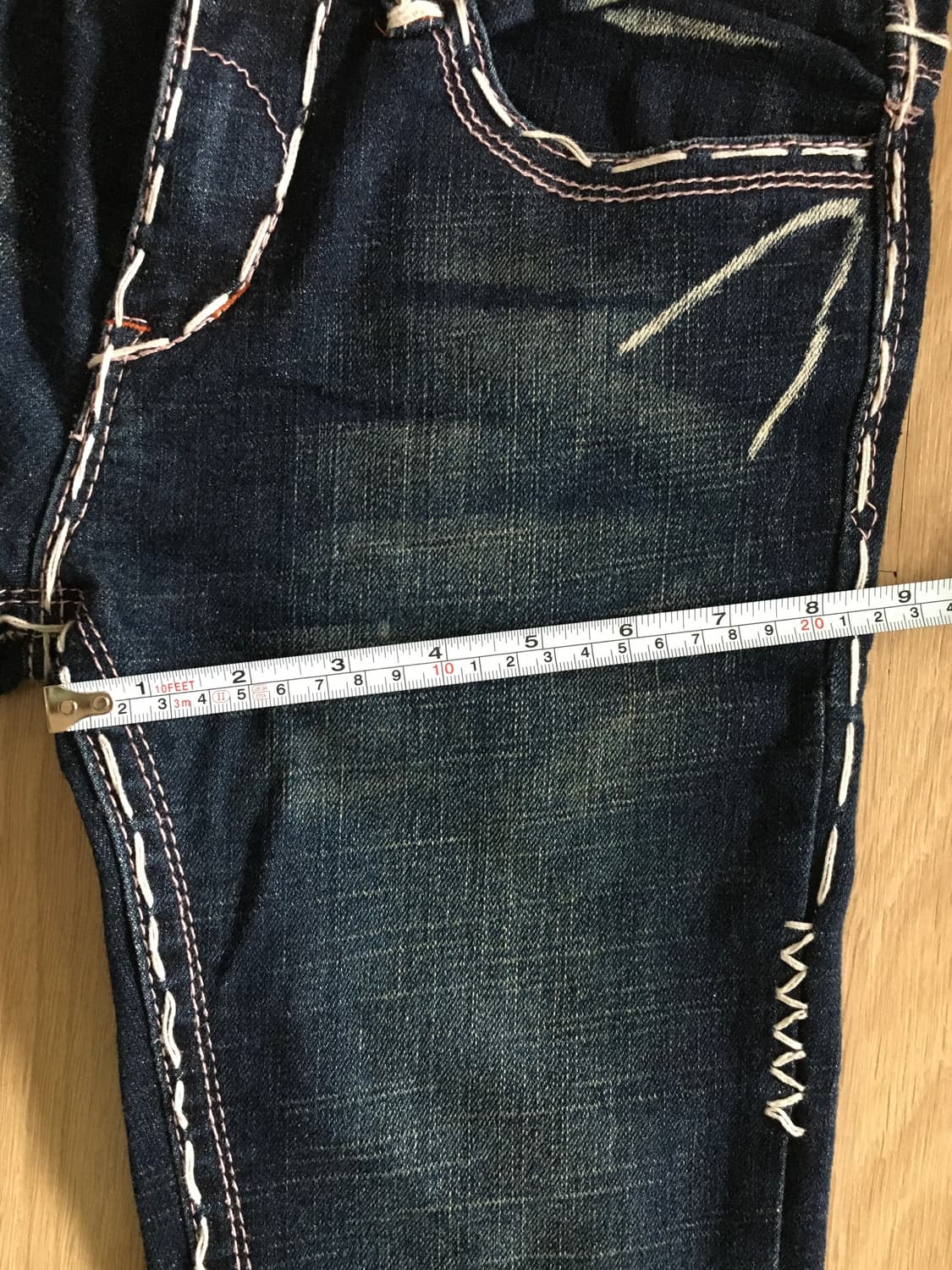 라구나 비치진 pink&white y2k 스티치 빈티지 십자가 데님 팬츠 상품이미지6