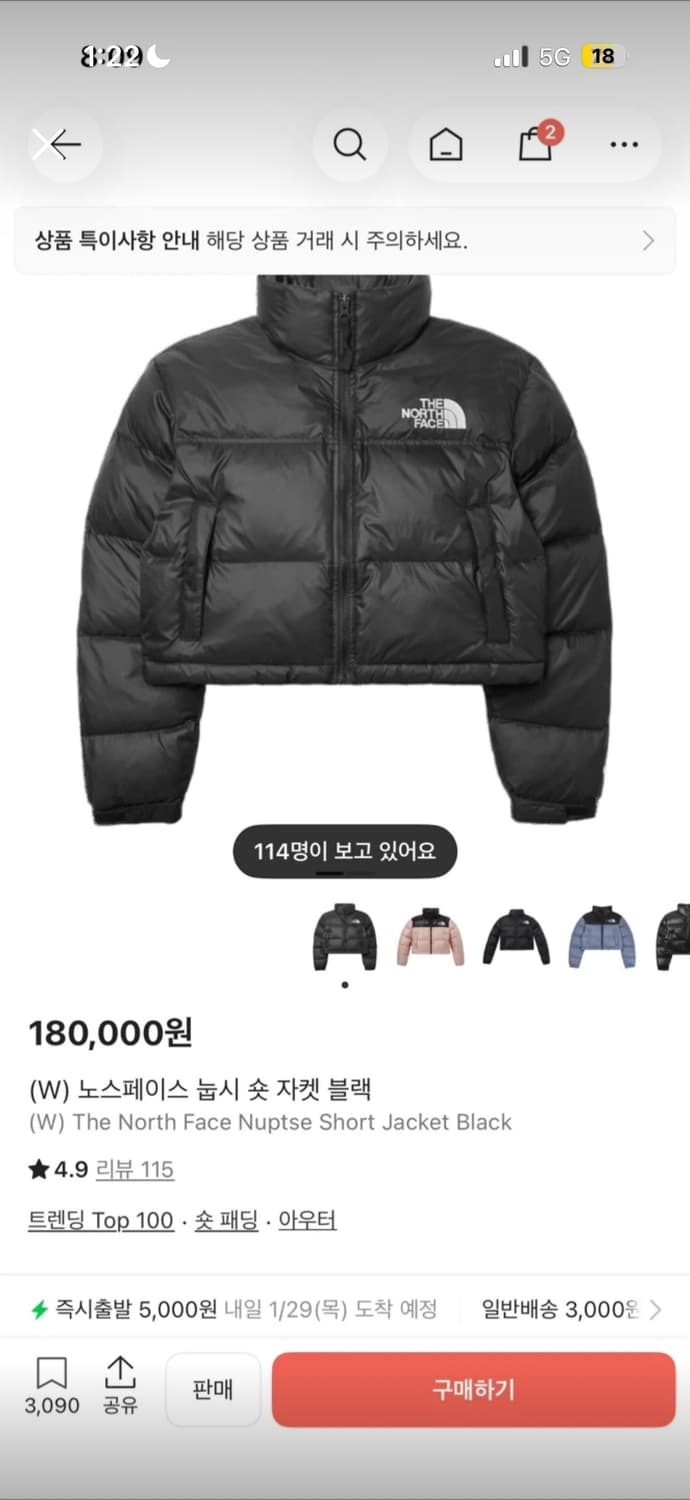 노스페이스 숏 퍄딩 상품이미지1