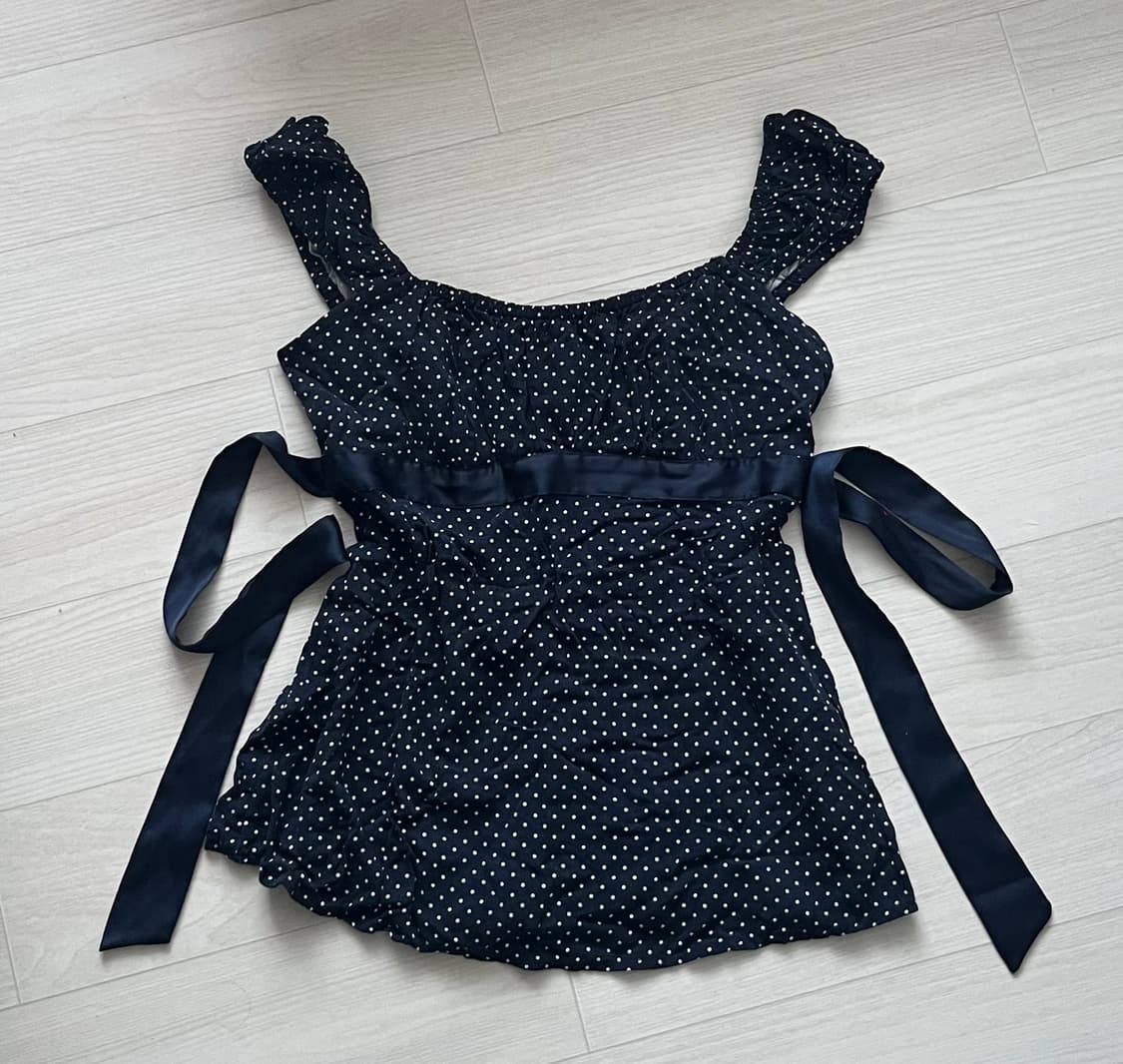 홀리스터 스모킹 뒷밴딩 베이비돌 린넨 리본 탑 반팔 블라우스 상품이미지1