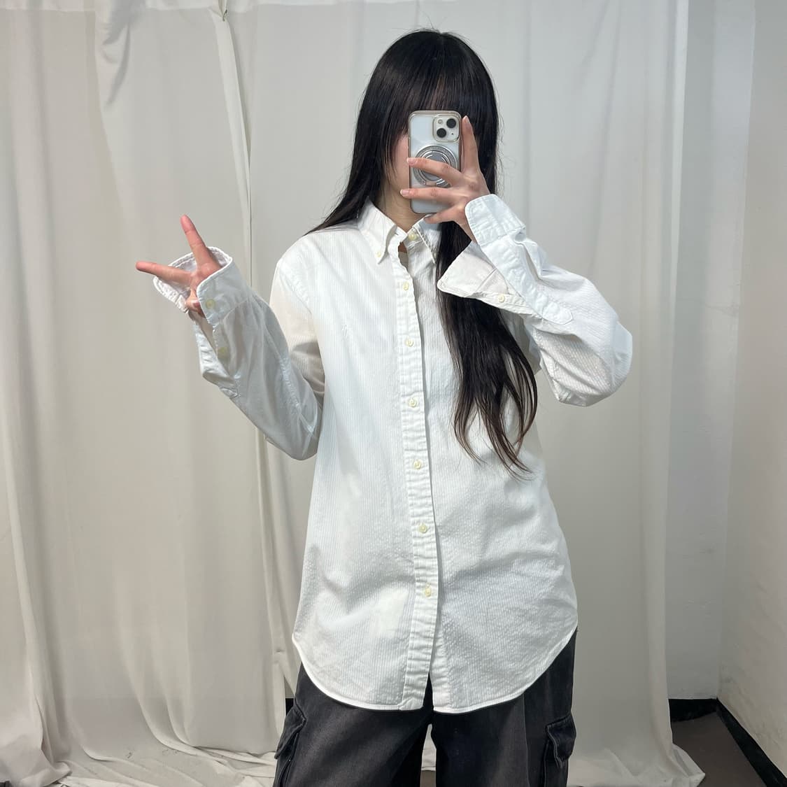 Polo white seersucker stripe shirt 상품이미지2