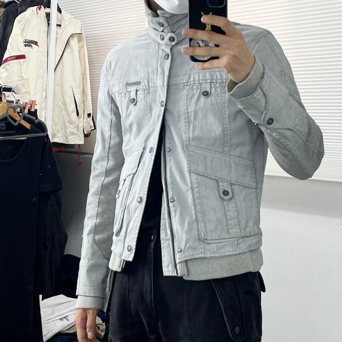 S(M) 아르마니 하이넥 투웨이 더티워싱 바이커 자켓 상품이미지1