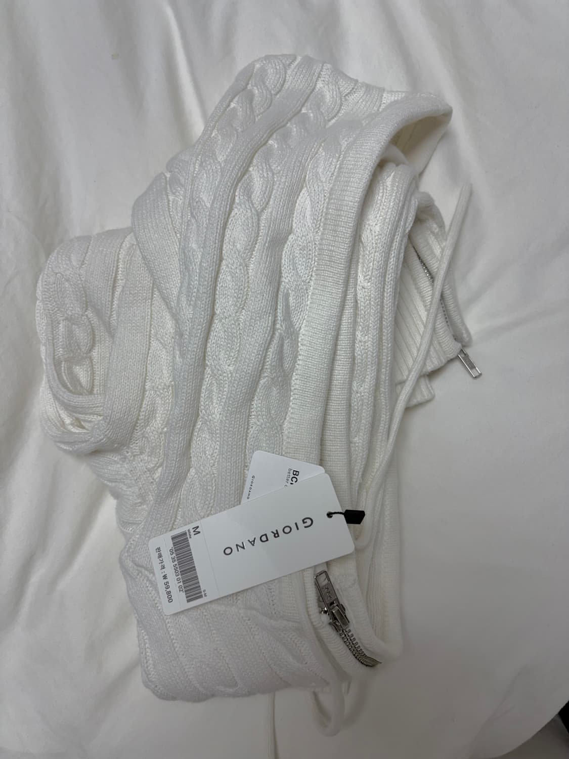 지오다노 케이블 니트 후드집업 아이보리 M 상품이미지1