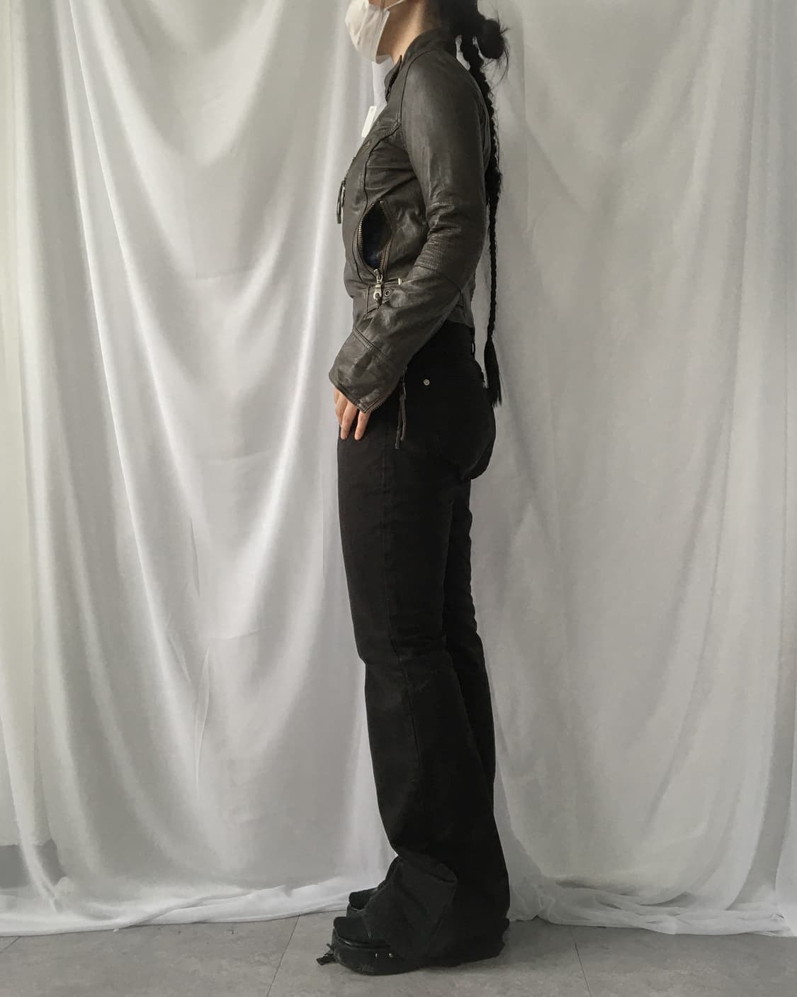 Belted high neck leather jacket 상품이미지8