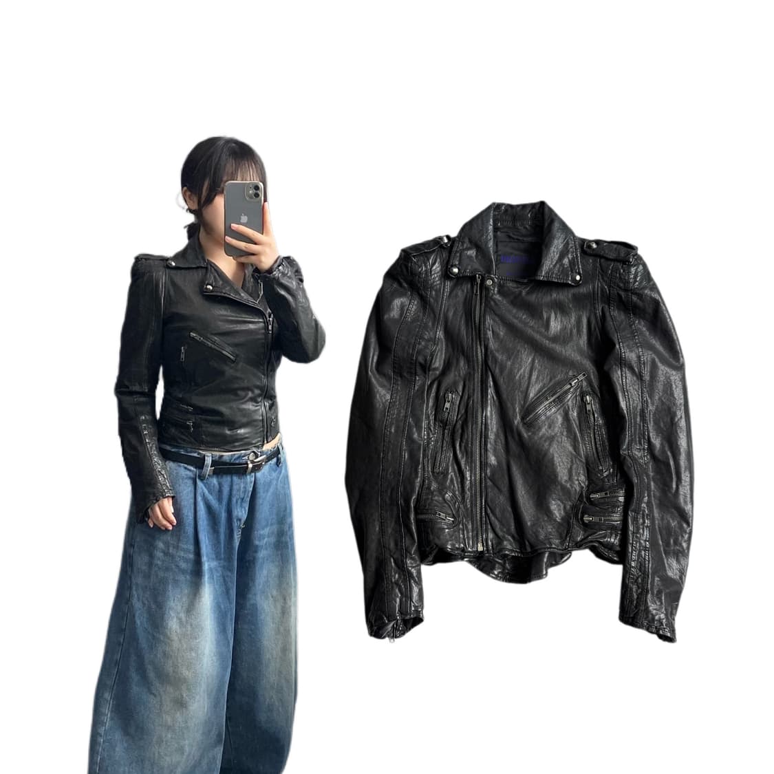 사선 라이더 리얼레더 릭오웬스맛 바이커 양가죽 자켓 상품이미지1