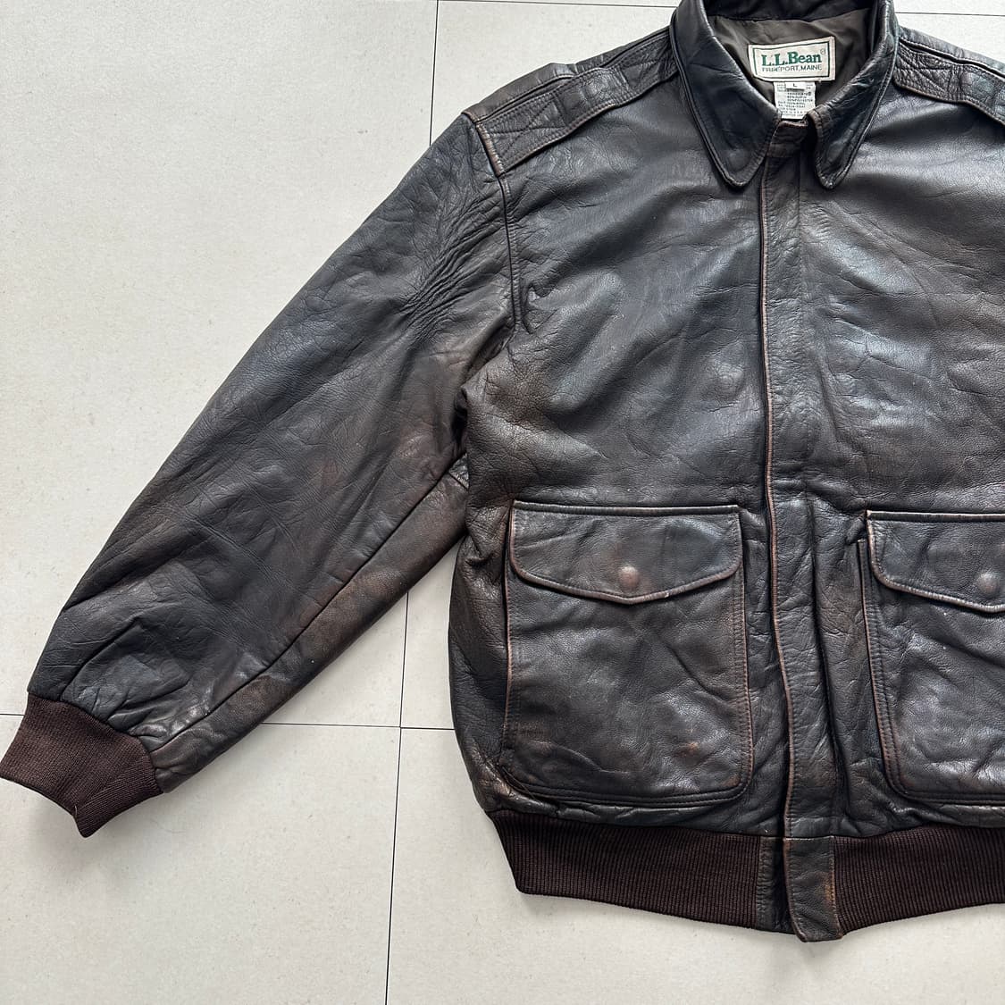 80s L.L Bean A-2 엘엘빈 레더 가죽 자켓 L 탈론 지퍼 상품이미지3