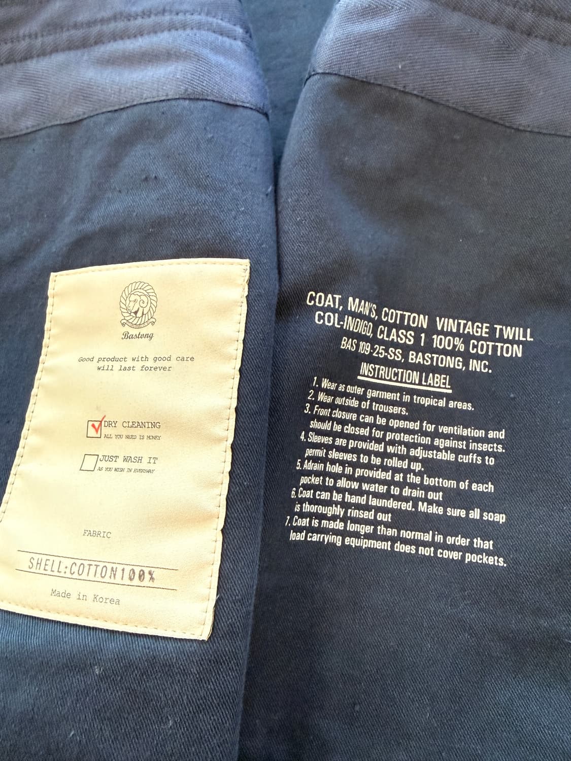 바스통 25ss 109 정글 퍼티그 자켓 인디고 L(105) 상품이미지5