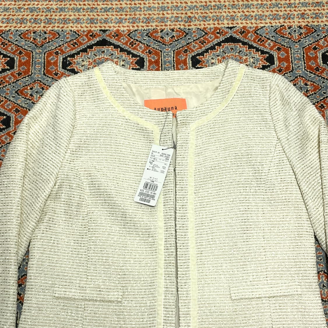 일본 빈티지 화이트 트위드자켓 여성40 상품이미지2