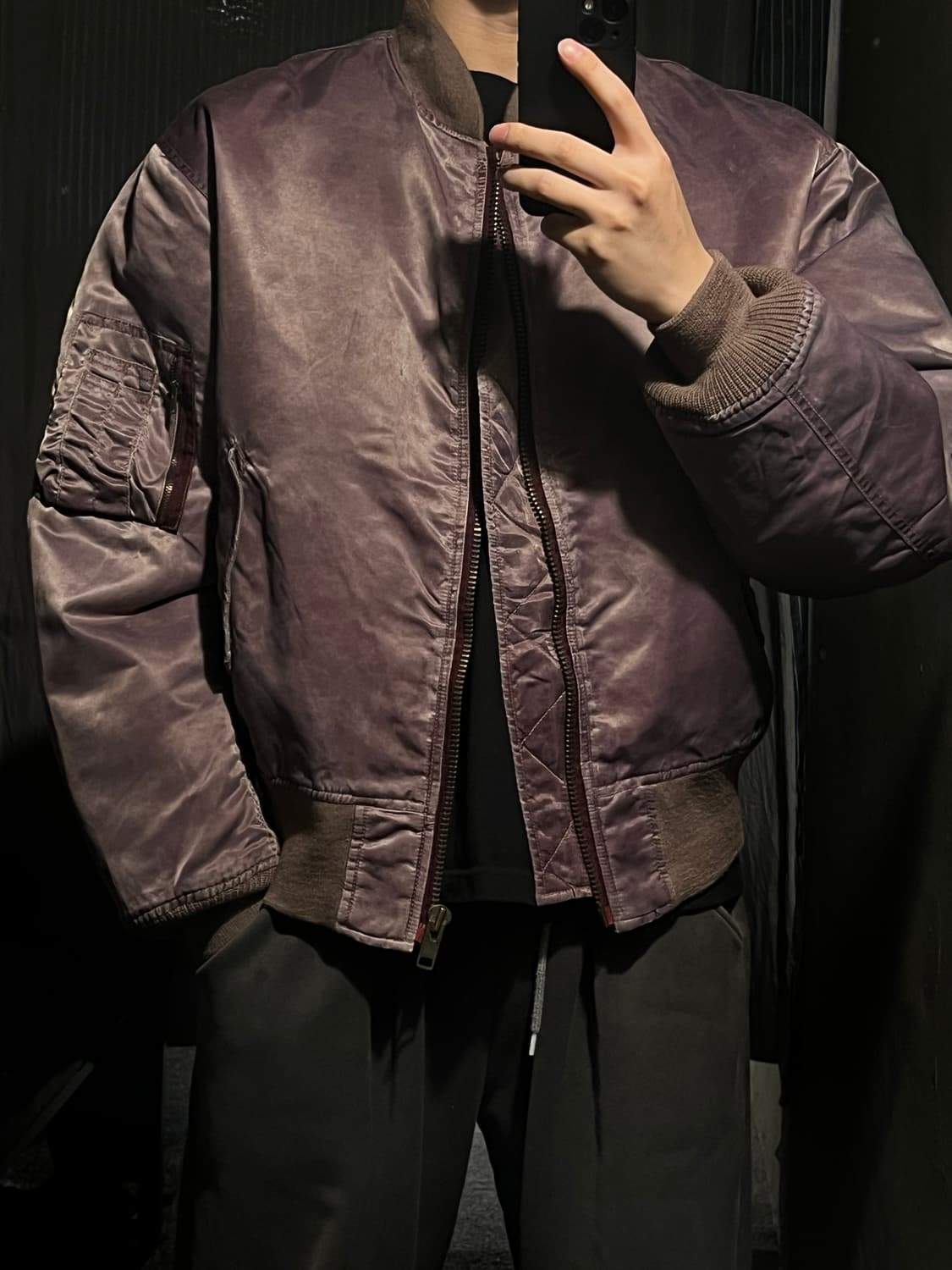 빈티지 피그먼트 퍼플 워싱 암포켓 올드스쿨 스트릿 항공점퍼 마원 MA1 상품이미지1