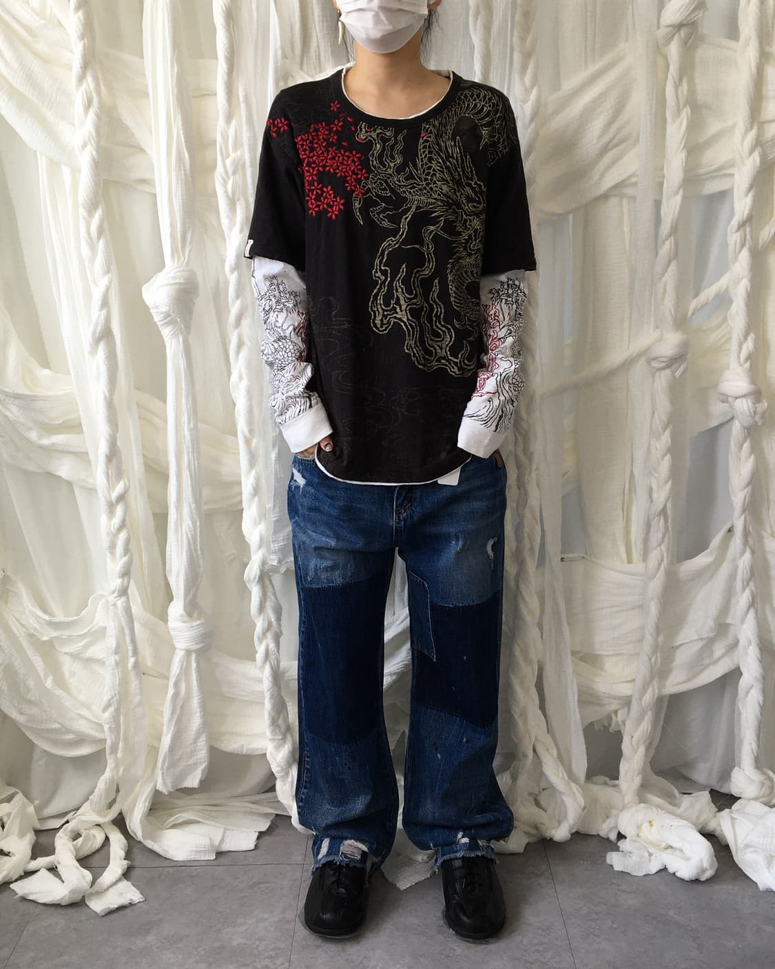 Oriental printing layered sleeve 상품이미지1