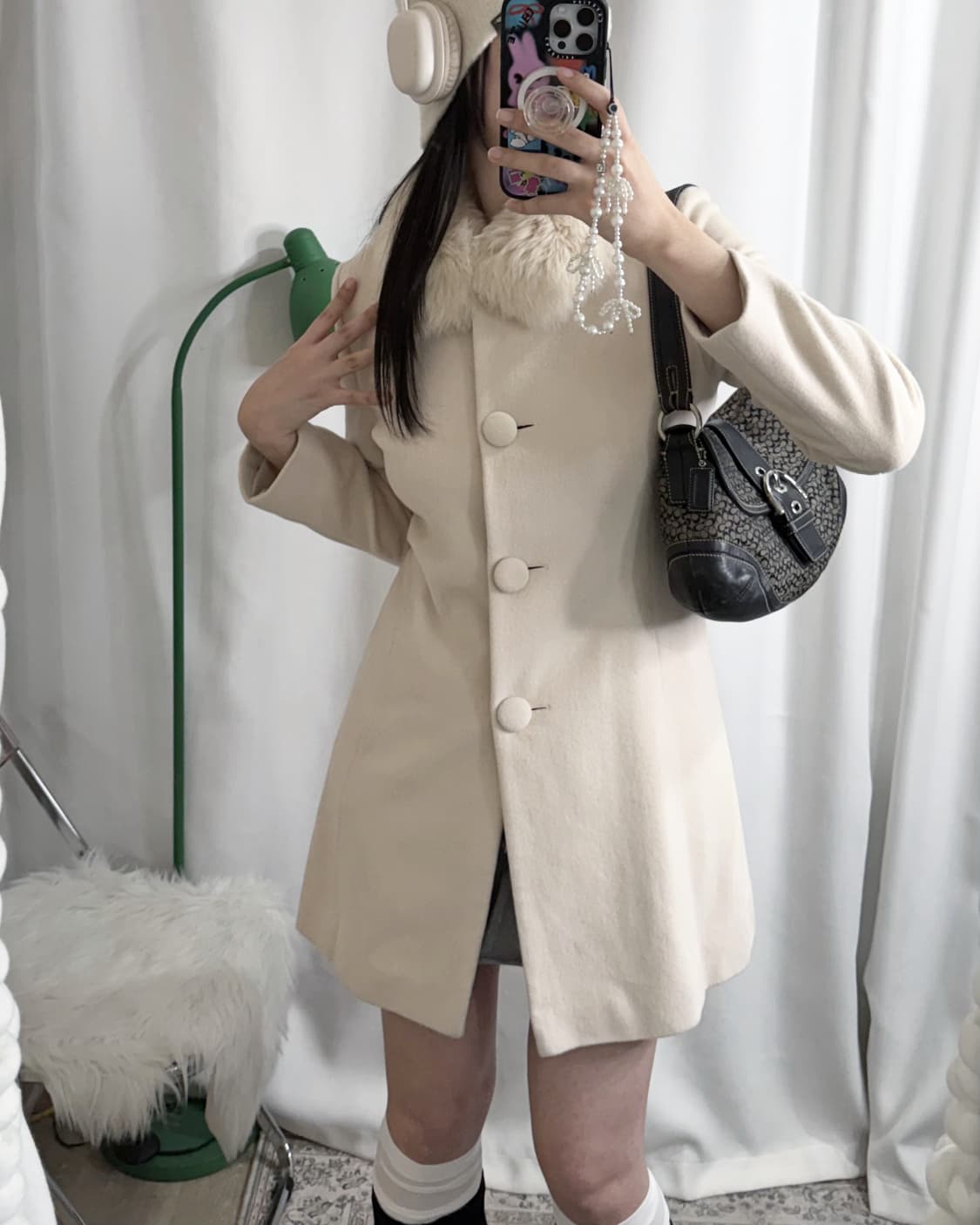 아이보리 앙고라 & 폭스퍼 롱 코트 상품이미지2