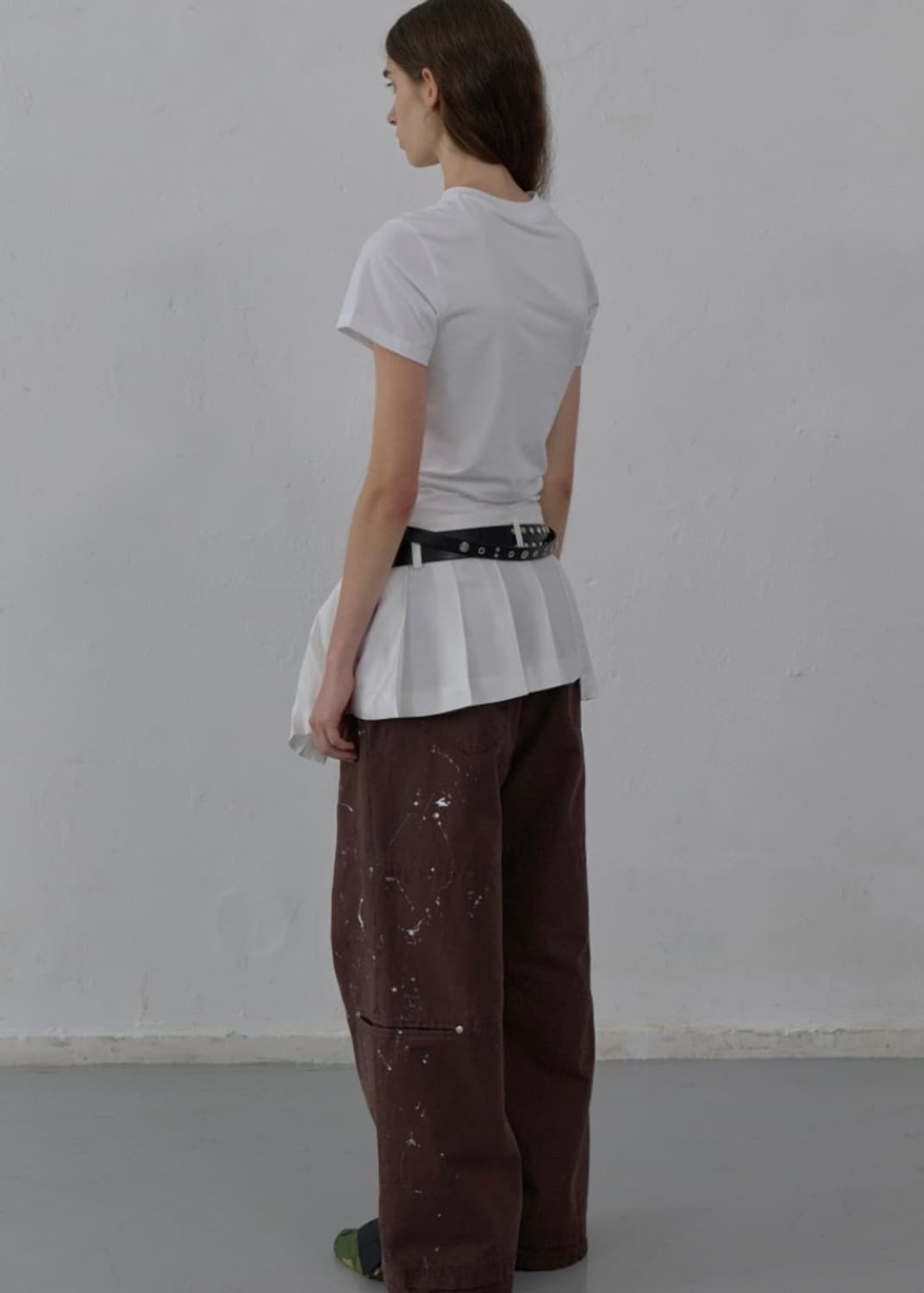 PAINT EFFECT WIDE-LEG TROUSERS(BROWN) 상품이미지3