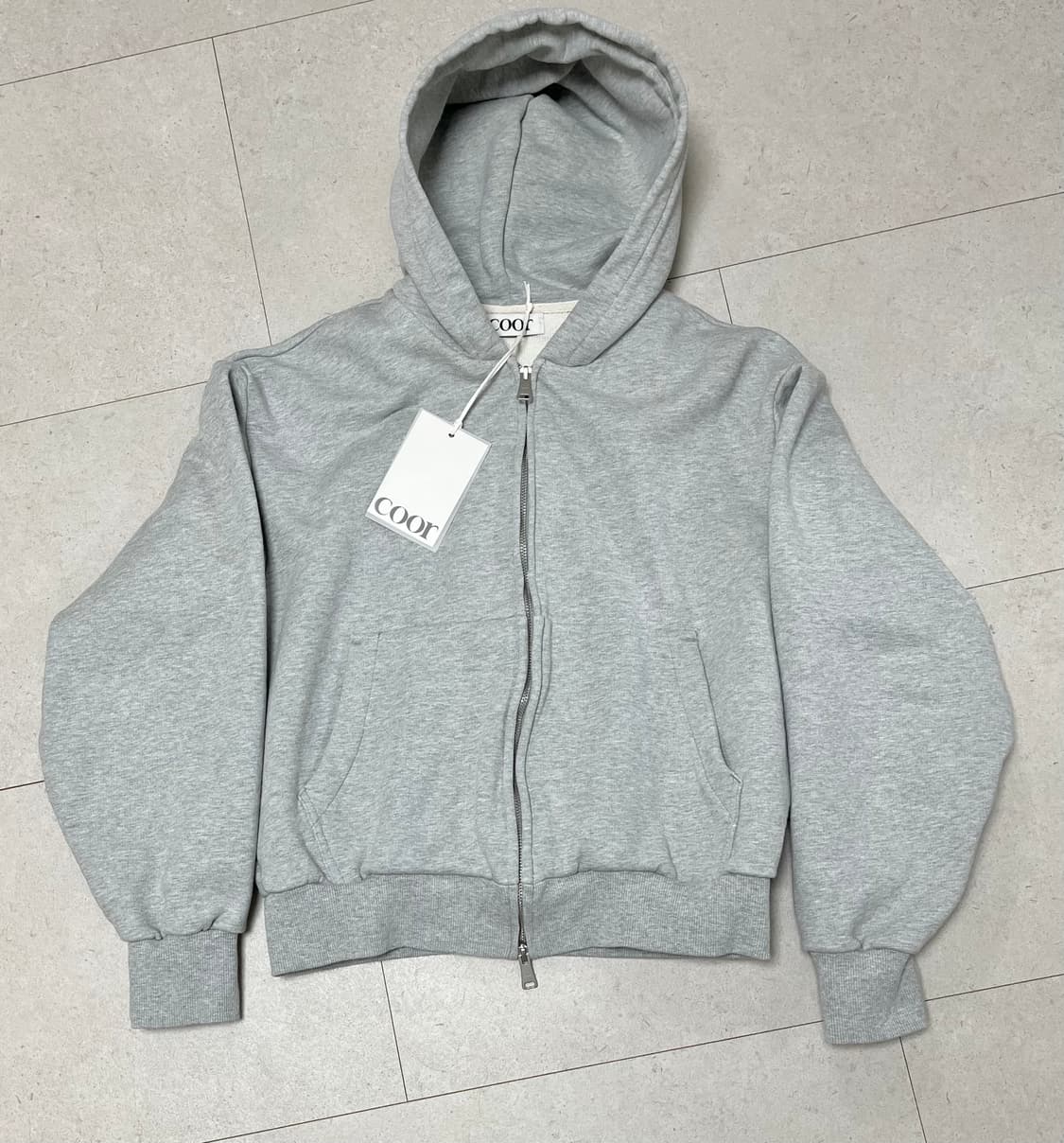 쿠어 미니멀 코튼 후드집업(멜란지그레이) 사이즈S 상품이미지1
