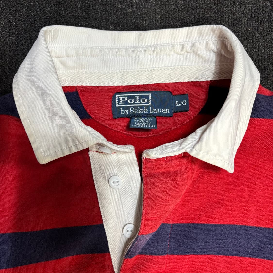 90s 폴로 화이트 카라 레드 스트라이프 단가라 럭비티 상품이미지3