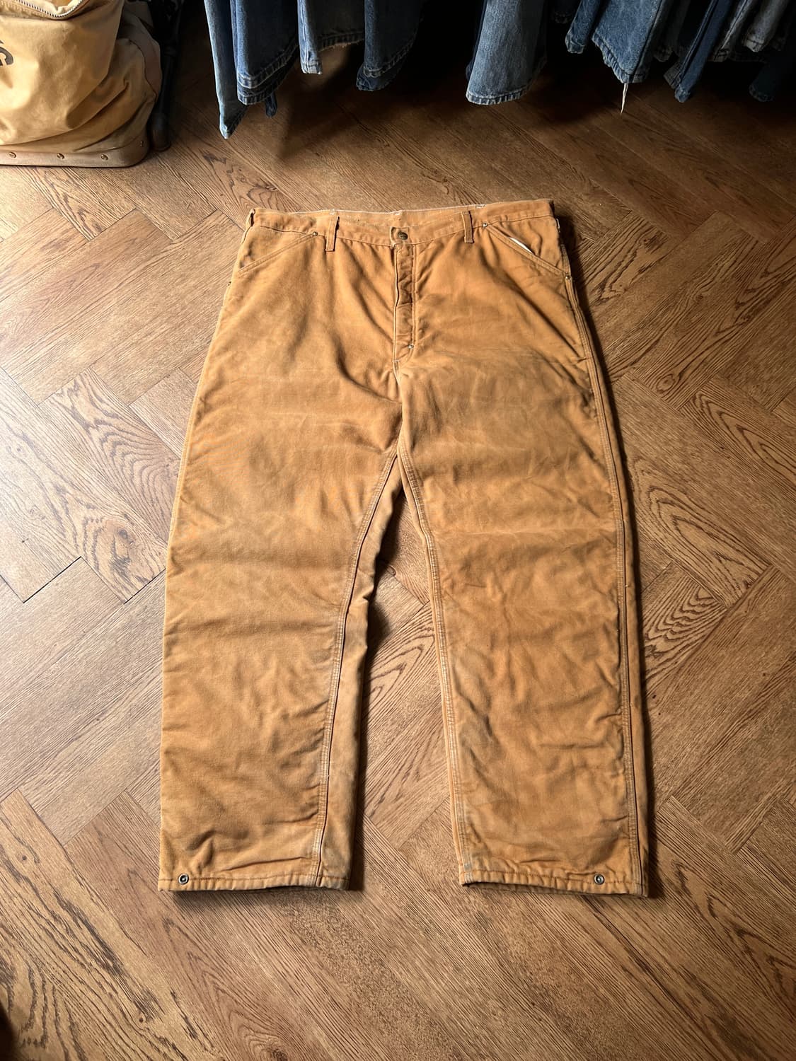 [42]90's 칼하트 Made in USA 퀼팅 라이닝 브라운 워크팬츠 상품이미지8