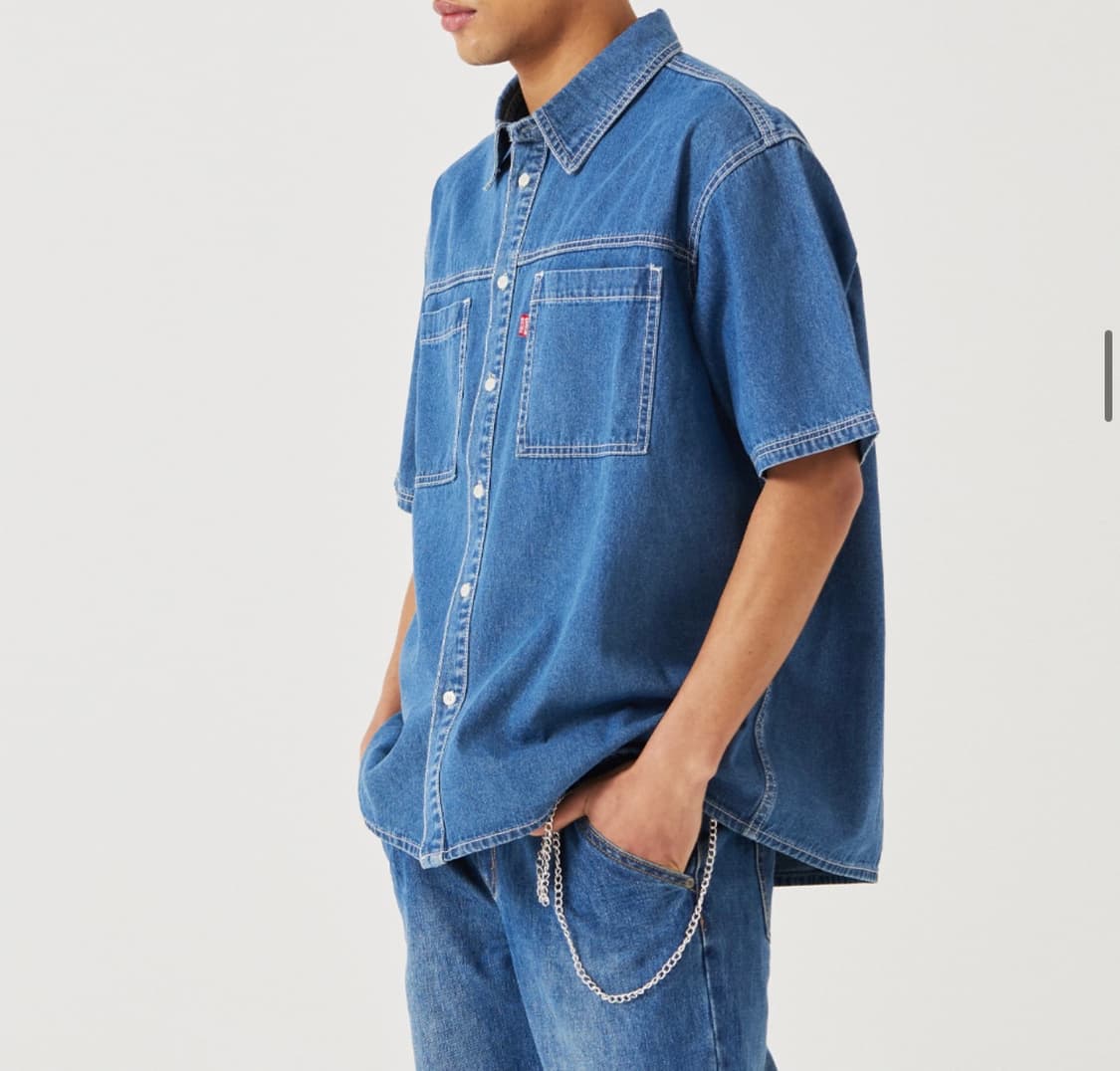 필드워커 포켓 데님 반팔 셔츠 워크 청남방 상품이미지1