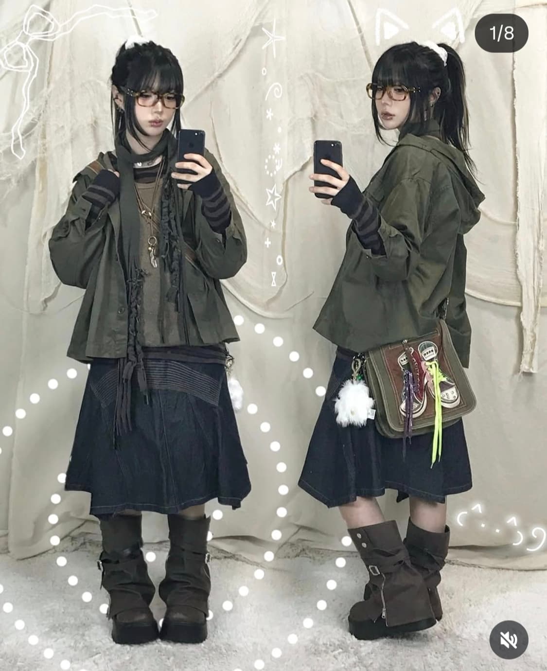 KIRU키루  빈티지 세트(그런지,모리,페어리,도쿄,초코,카키,야상세트) 상품이미지1