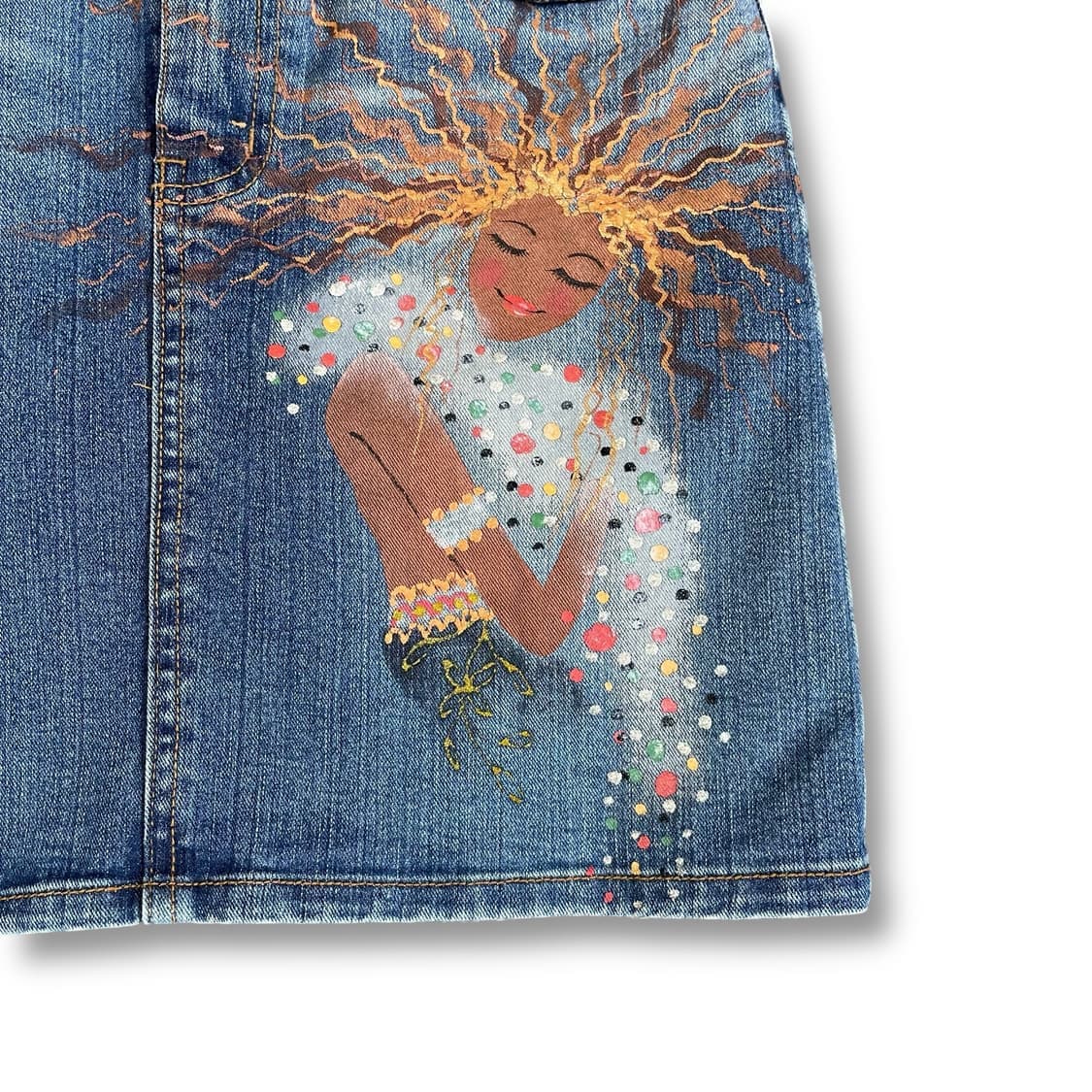 (28) 빈티지 에스닉 히피 페인팅 워싱 데님 미니 스커트 S 상품이미지3