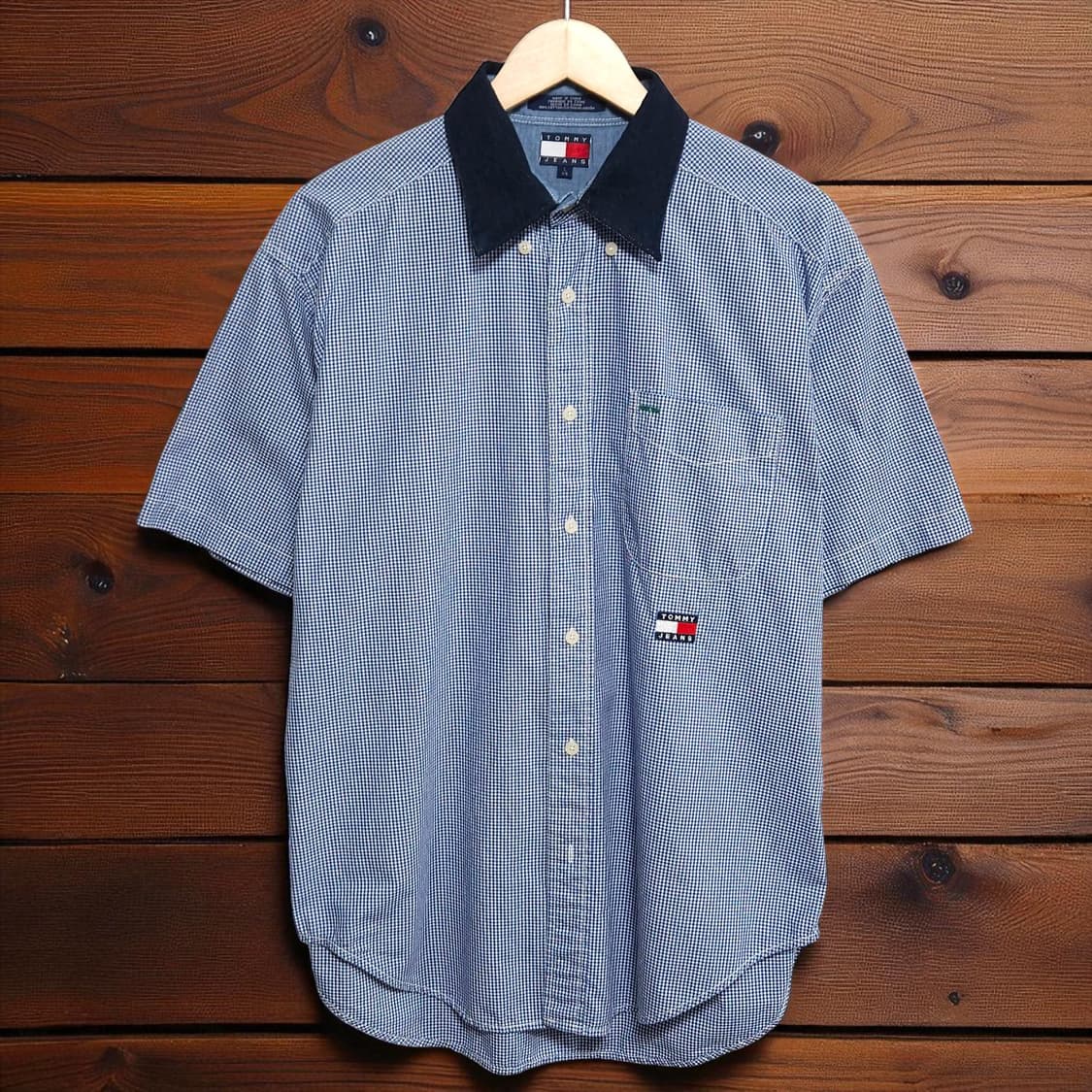 105~110)TOMMY 타미 데님카라 체크 반팔 셔츠 상품이미지1