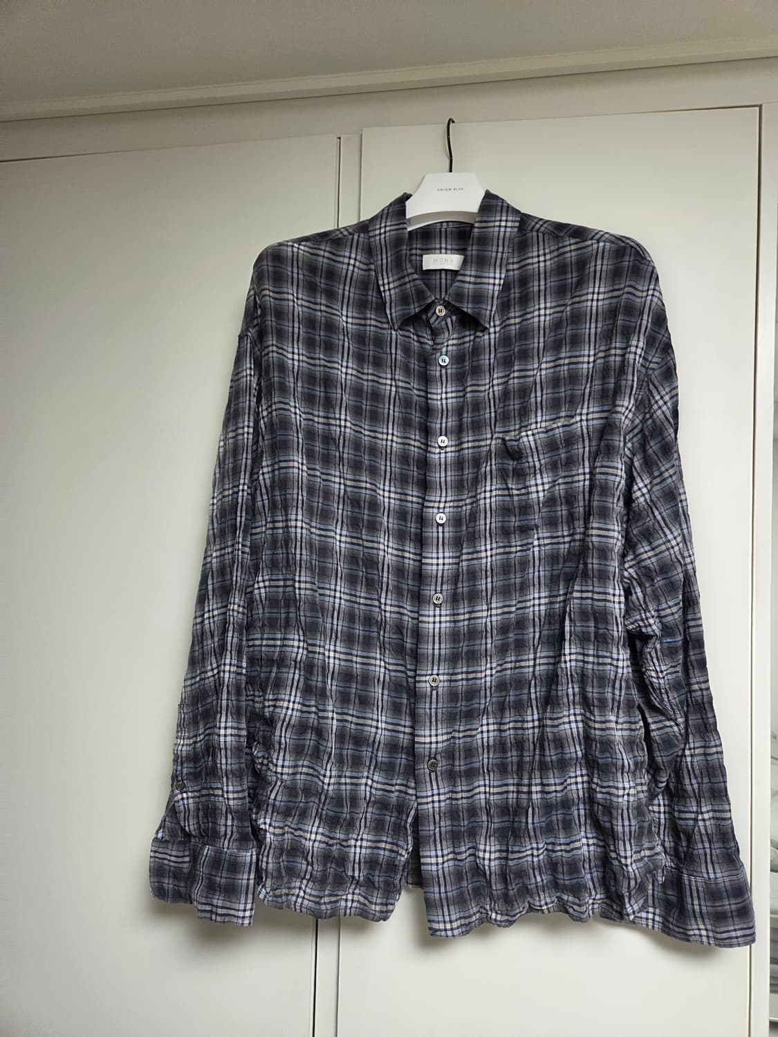 모마디자인 크링클 체크셔츠 네이비 50 상품이미지1