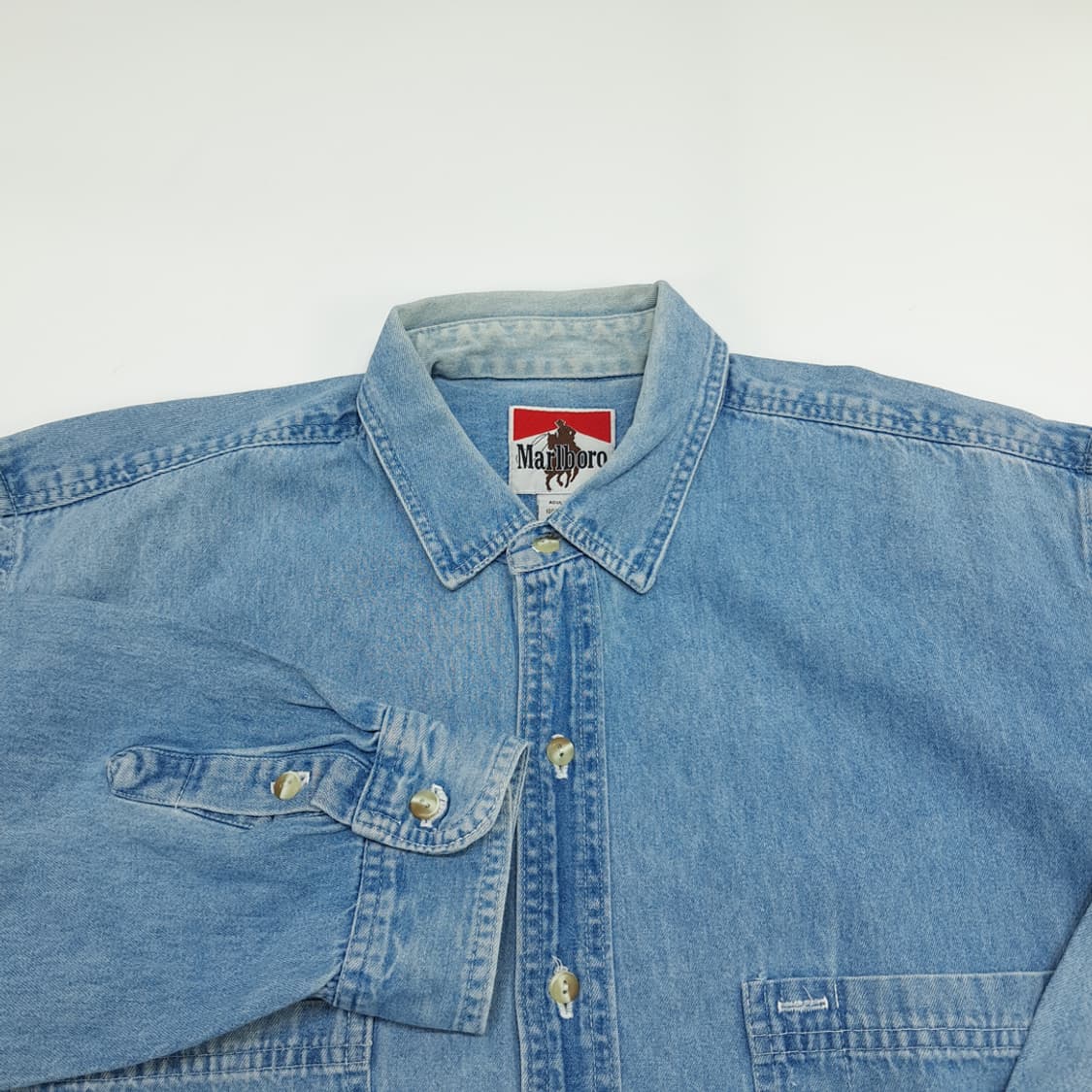 Co826 XL 말보로 클래식 90s USA 연청 데님 긴팔 워크 셔츠 상품이미지3