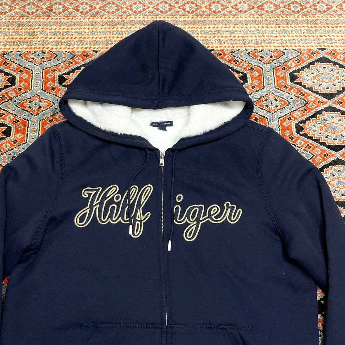 타미힐피거 스펠로고 네이비 밍크 기모 후드집업 여성M 상품이미지2