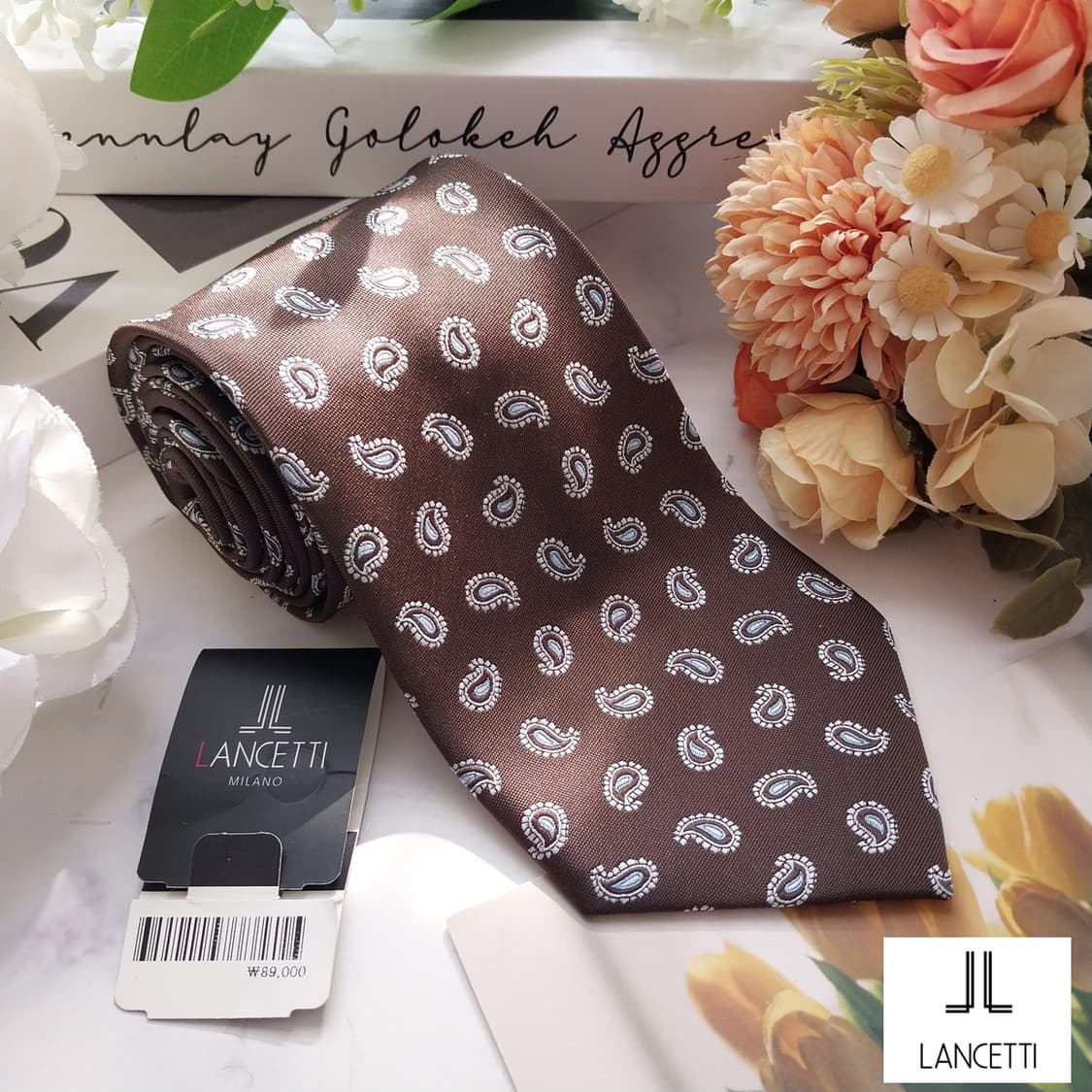 란체티 넥타이 브라운 페이즐리 자수 패턴 8.8cm 새제품 K2378
 상품이미지2