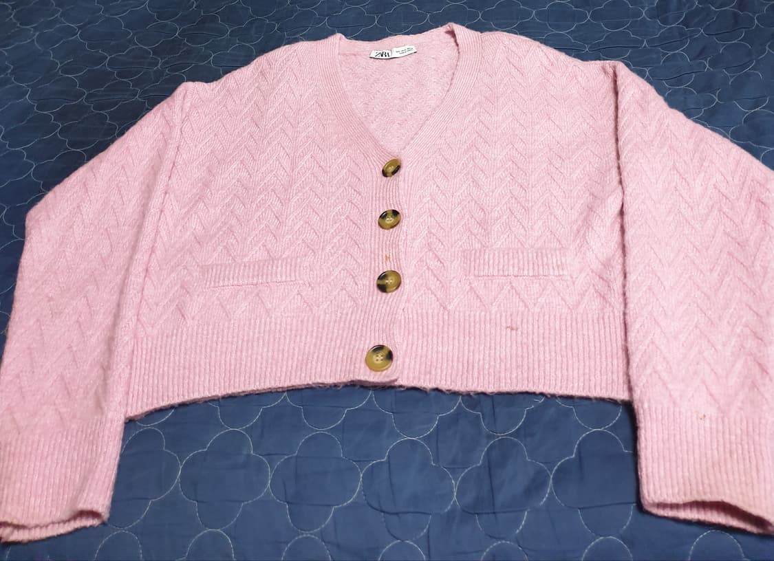 자라 크롭 니트 가디건 핑크 (S) 상품이미지1