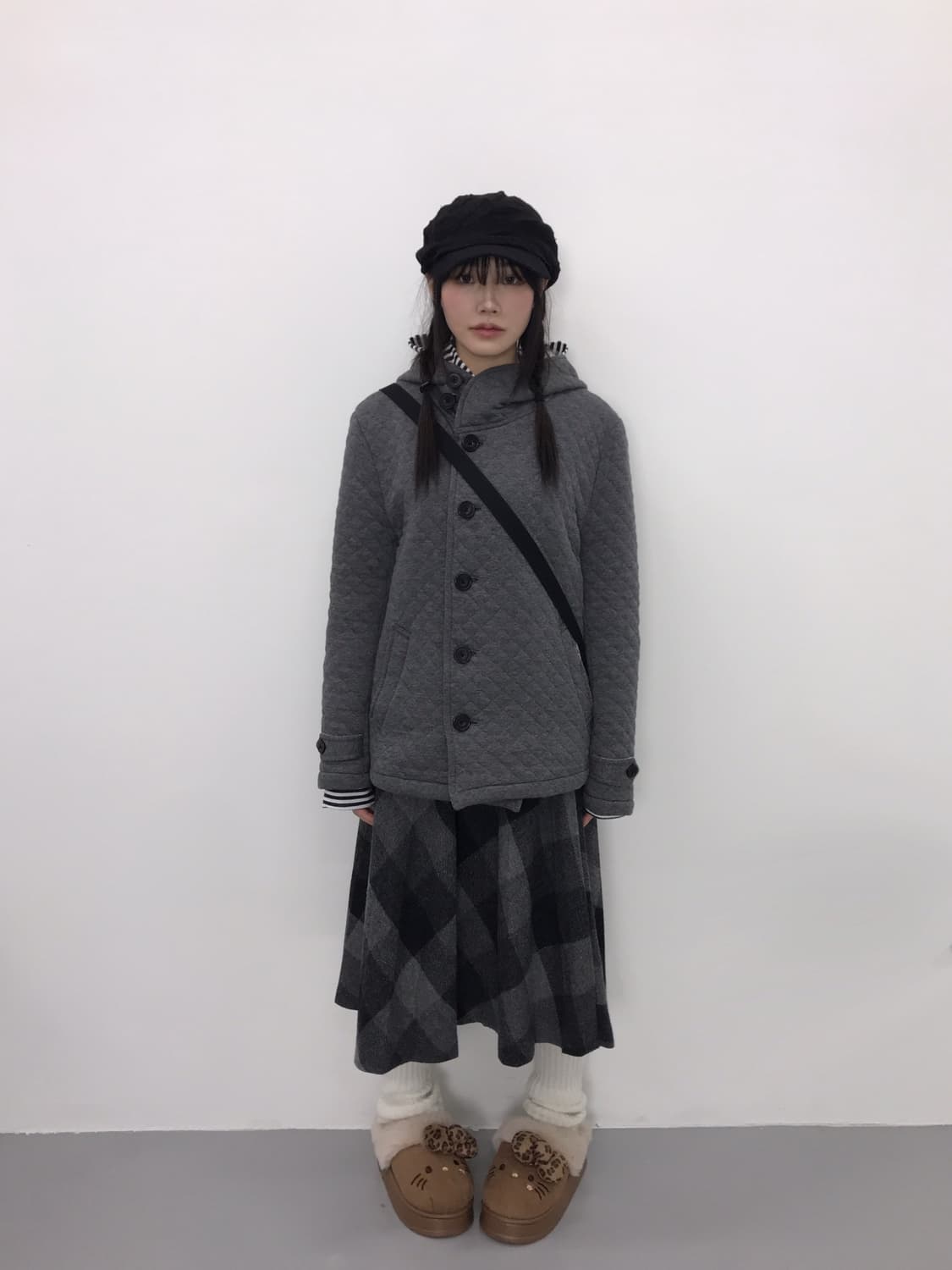 Jpn Wool Monochrome Check Midi Skirt 상품이미지3
