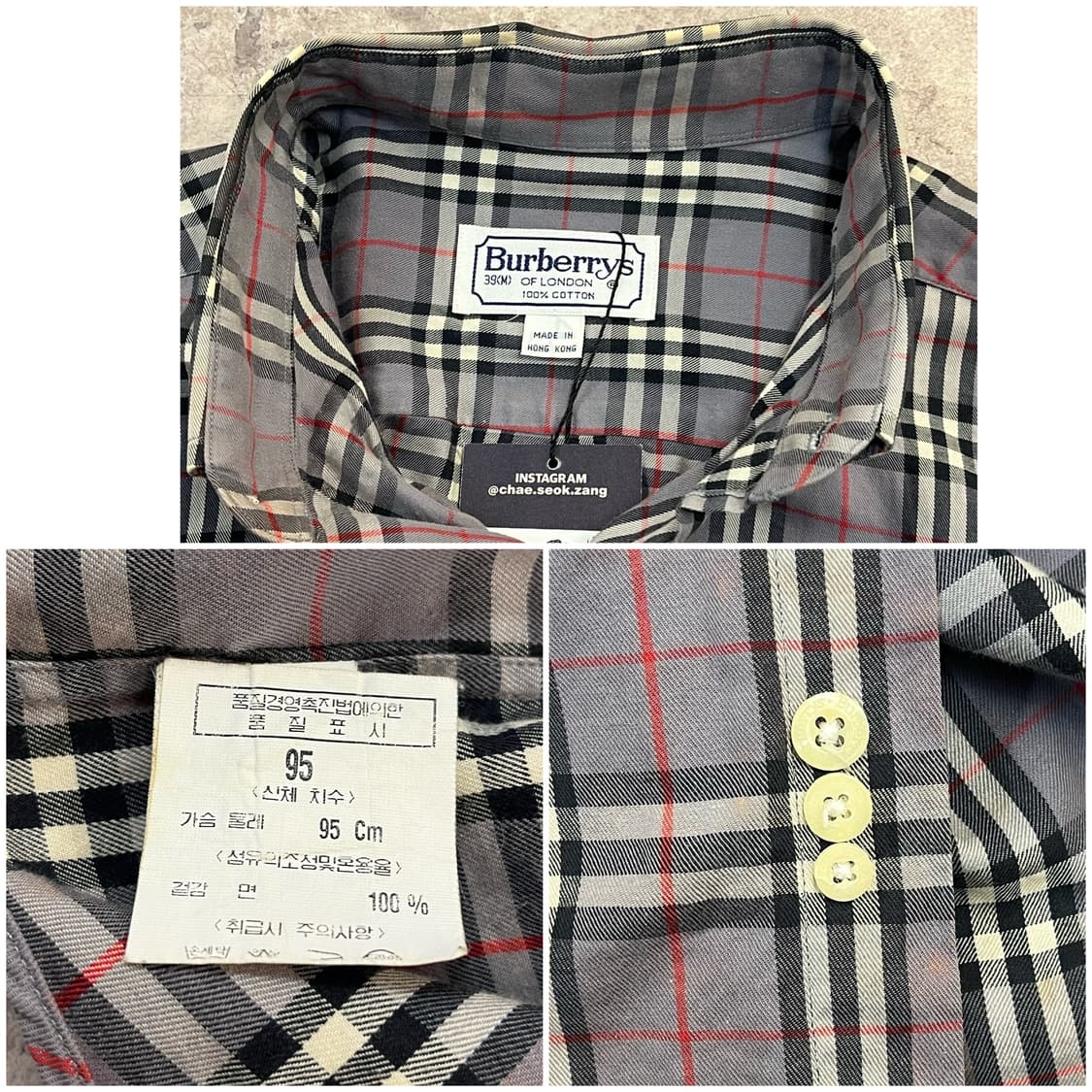 버버리 코튼 체크 셔츠 95(M) #csz3236 상품이미지2