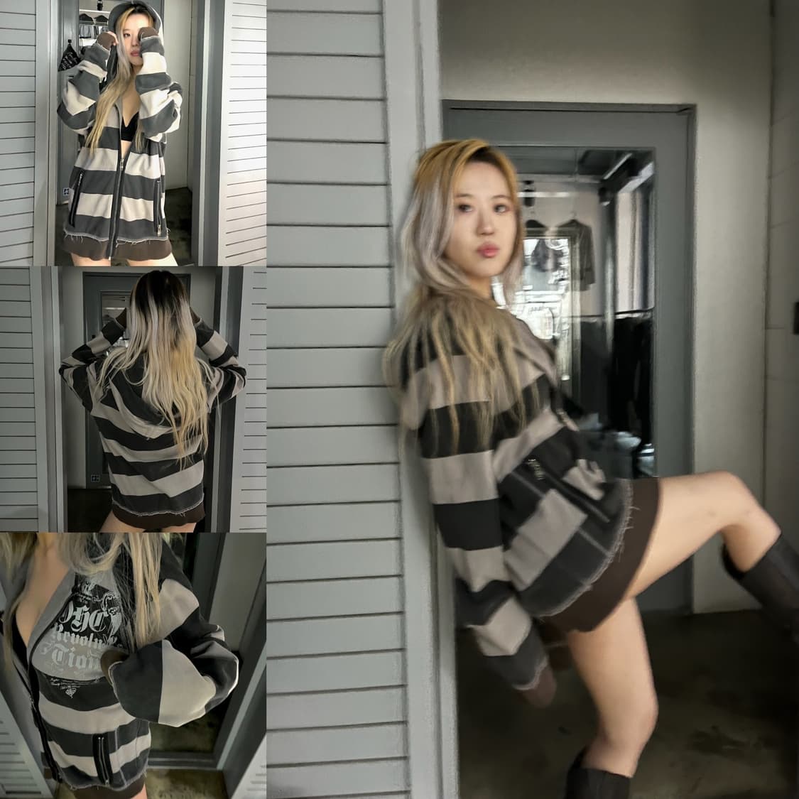 그런지 무드 스트라이프 후드집업 상품이미지2