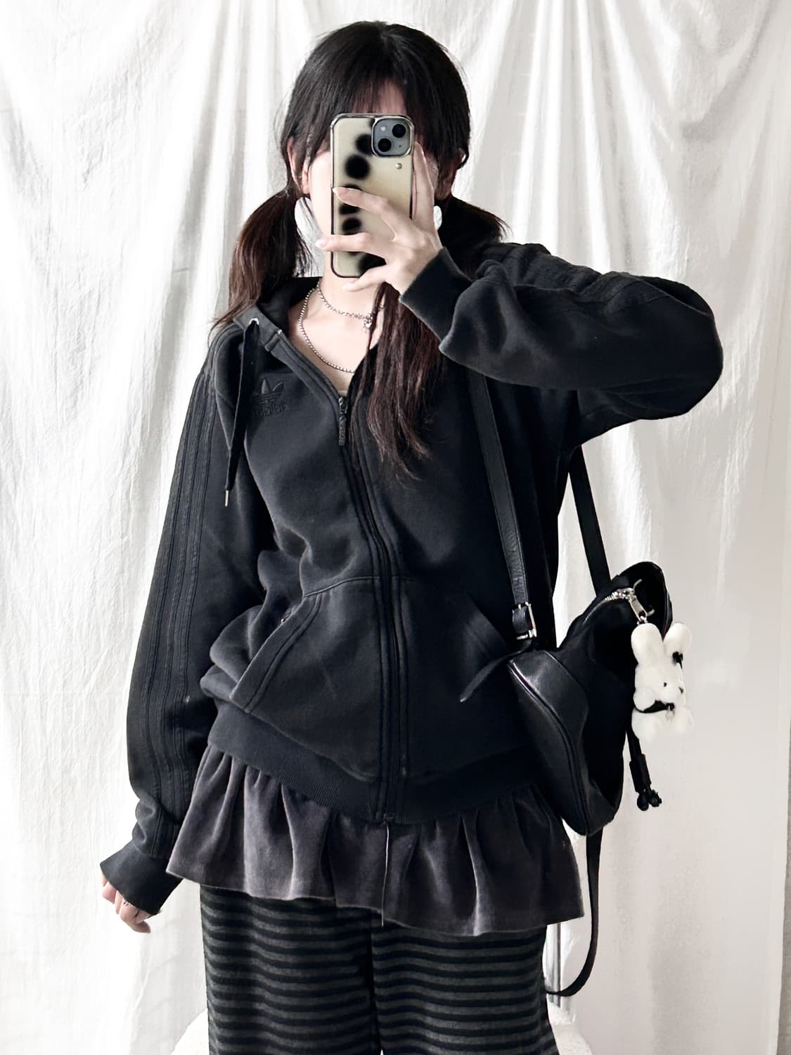 아디다스 자수로고 블랙 삼선 후드집업 상품이미지2