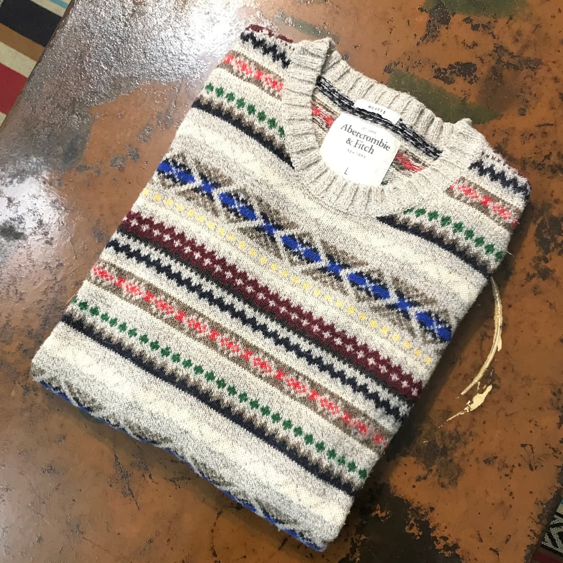 아베크롬비 페어아일 패턴 코튼 혼방 니트 남성 102 105 여성 프리 상품이미지1