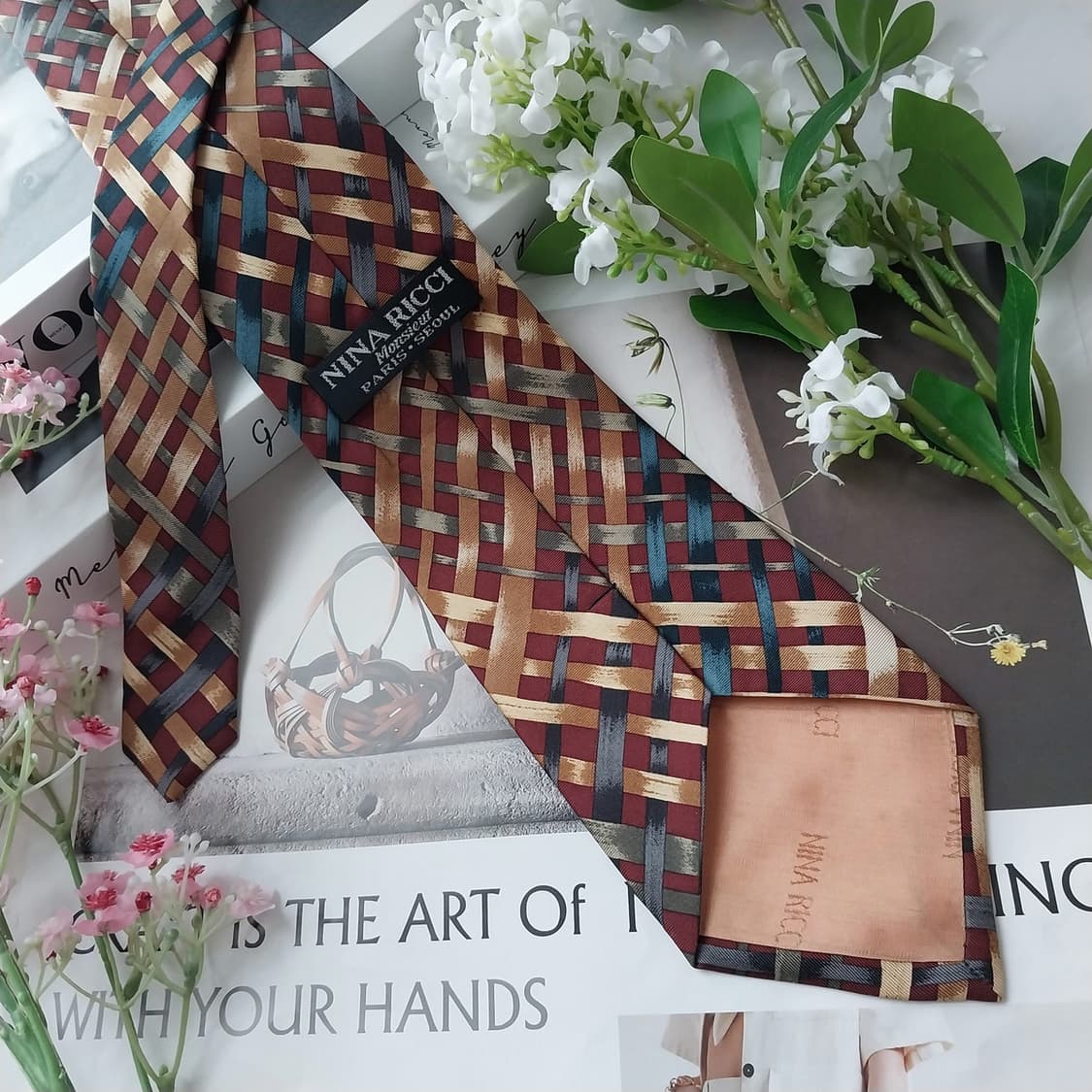 니나리치 실크 브라운 체크 패턴 넥타이 9.4cm A+등급 K2029 상품이미지4