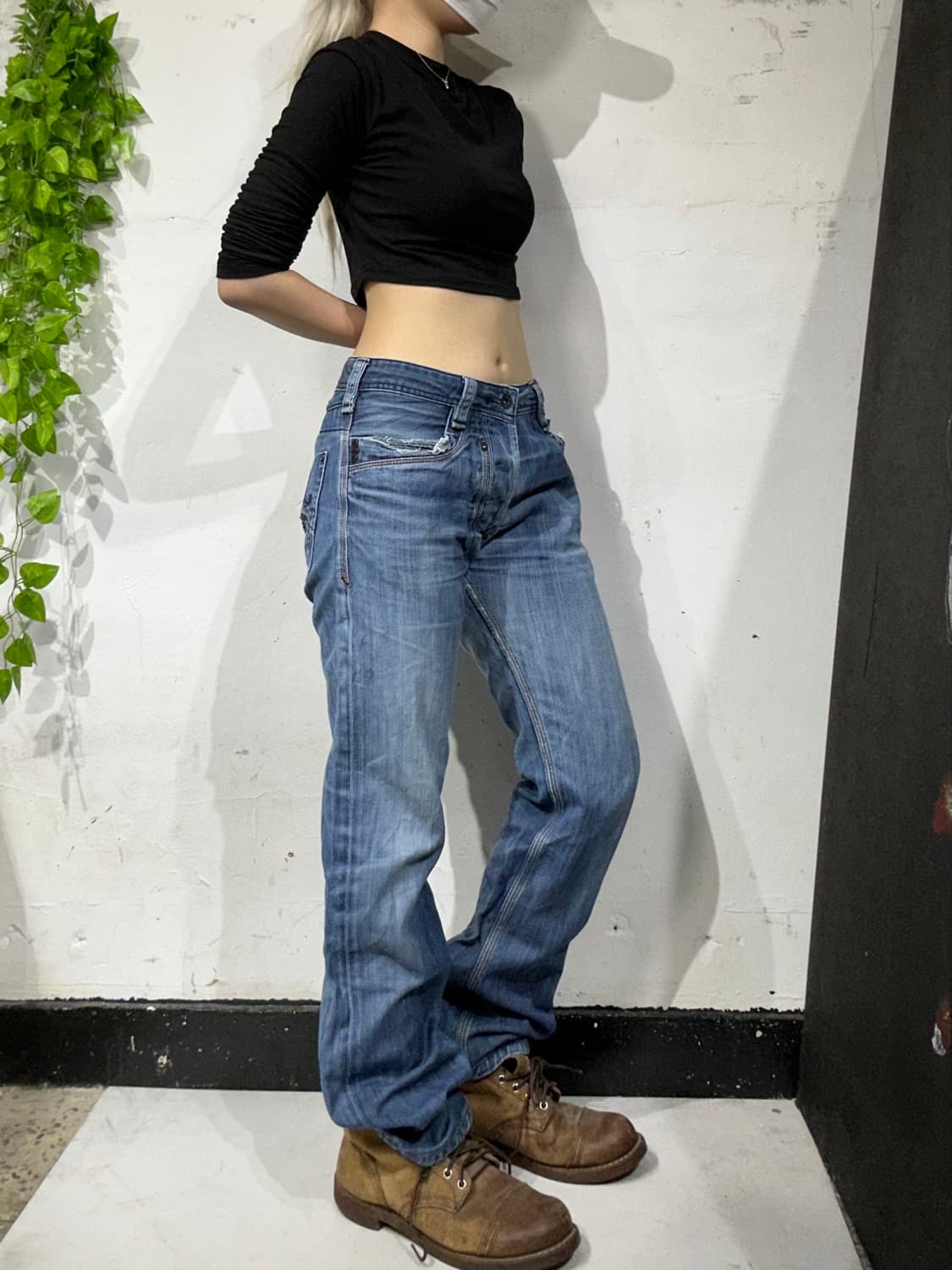 디젤 중청 와이드 워싱 데님 팬츠 청바지  상품이미지1