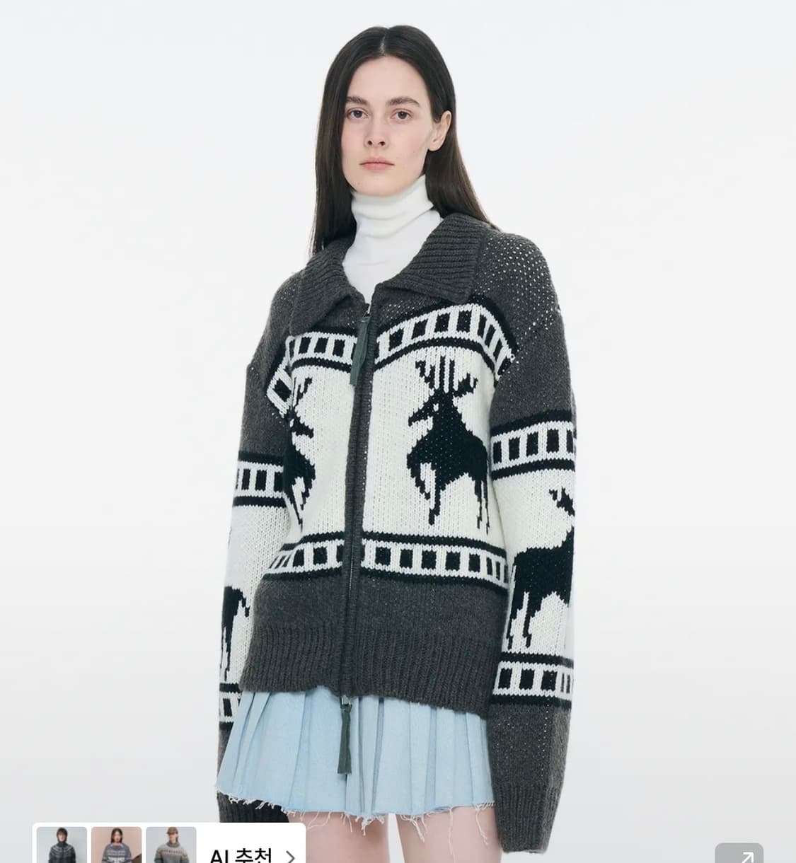 파르티멘토 코위찬 니트 집업 차콜 그레이 상품이미지1