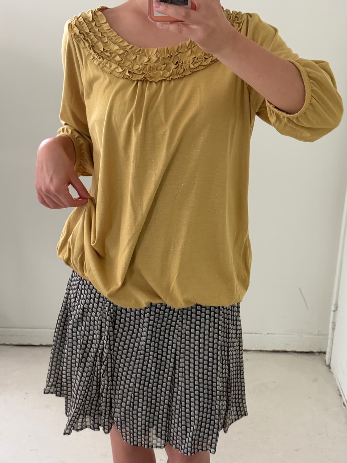 일본빈티지 엘로우 프릴 롱슬리브 상품이미지3