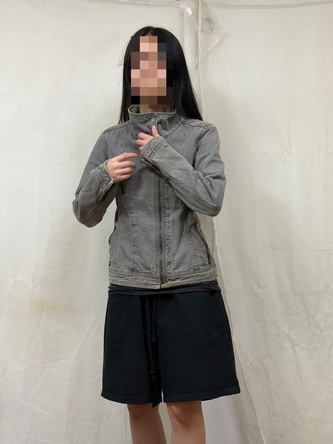 꼼사이즘 워싱 데님 하이넥 라이더 자켓 L 상품이미지5