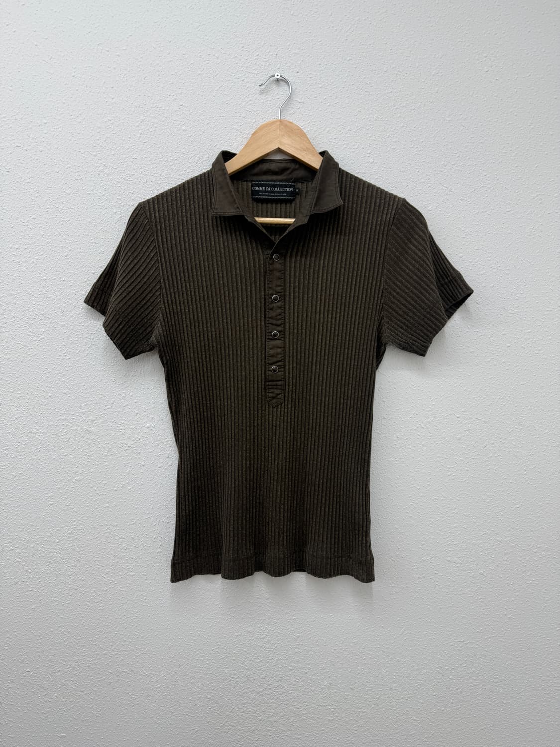 빈티지 COMME CA COLLECTION 카키 하프 단추 카라티 상품이미지1