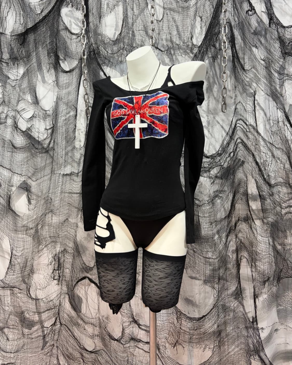 Y2K velvet union jack off-shoulder 상품이미지1